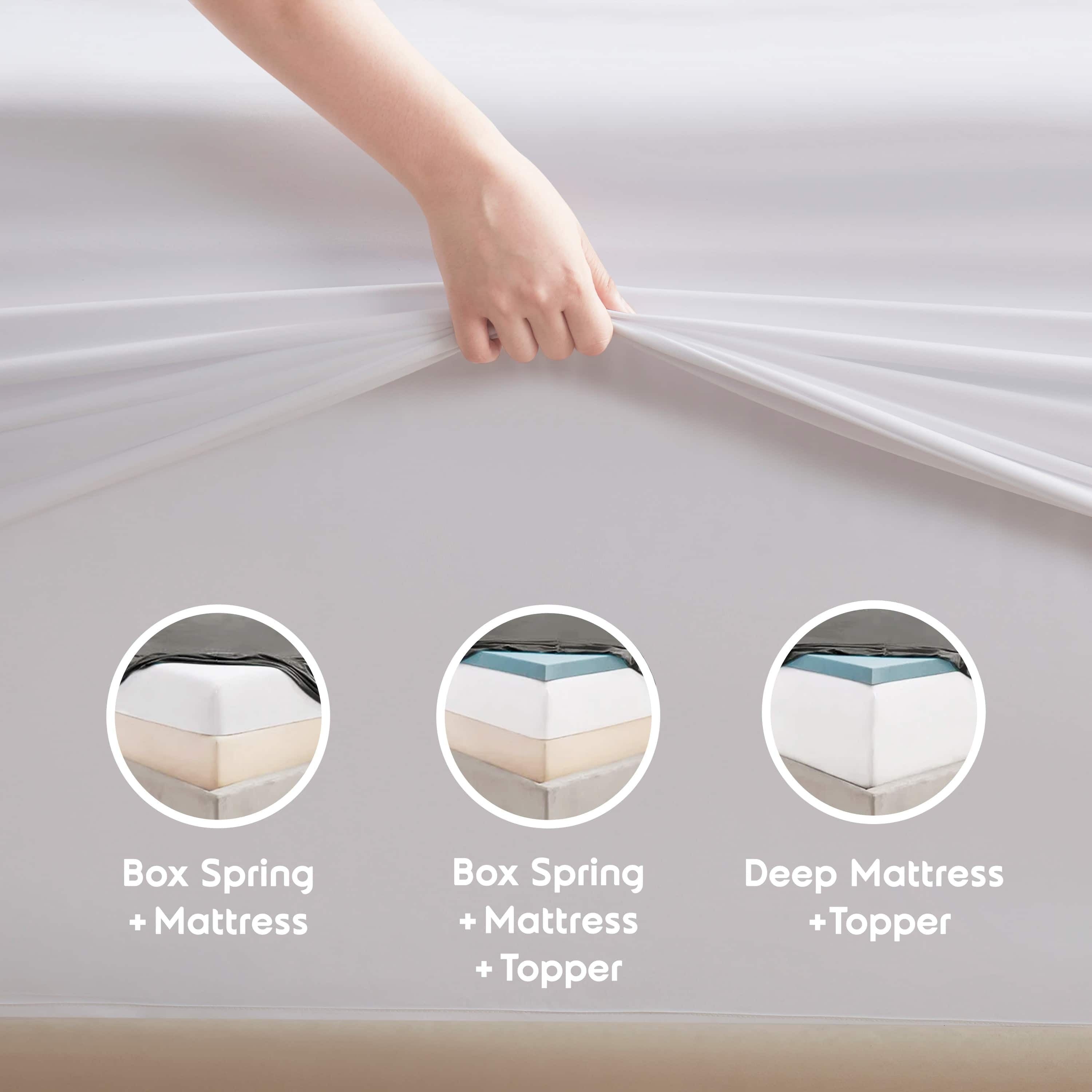 Cooling Sateen Set, Hotel Style Deep Pocket 4 Piece Bed , Luxury Soft Microfiber Sheet Sets, White - Breathable Egyptian Cotton Flat & Fitted Sheets Detail