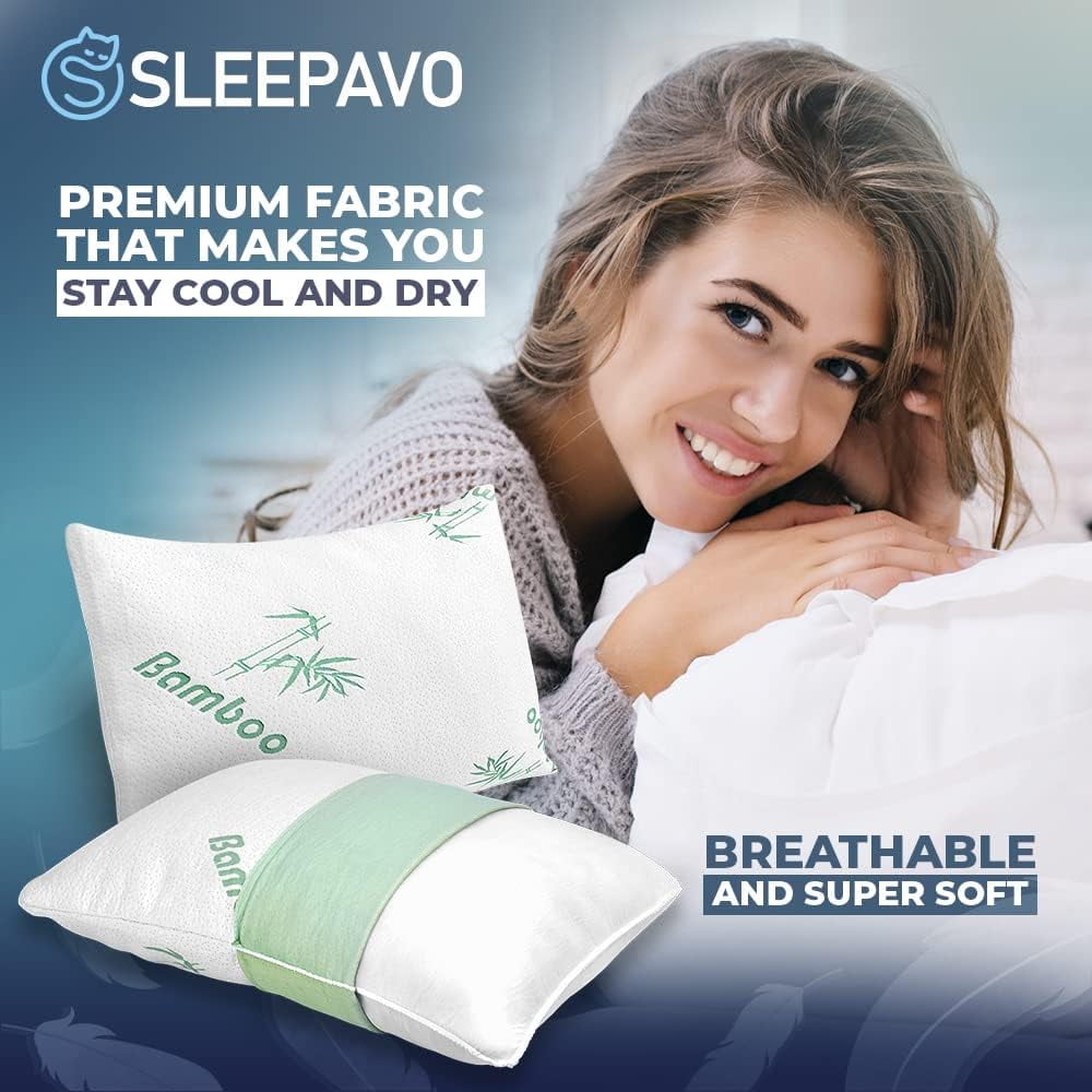 Fluffy Shredded Memory Foam Pillows Queen Size Set of 2 - Cooling Bed Pillows for Sleeping - Back, Stomach, Side Sleeper Firm, Comfy ... - Ergonomic Memory Foam Pillow for Neck Pain Support Detail