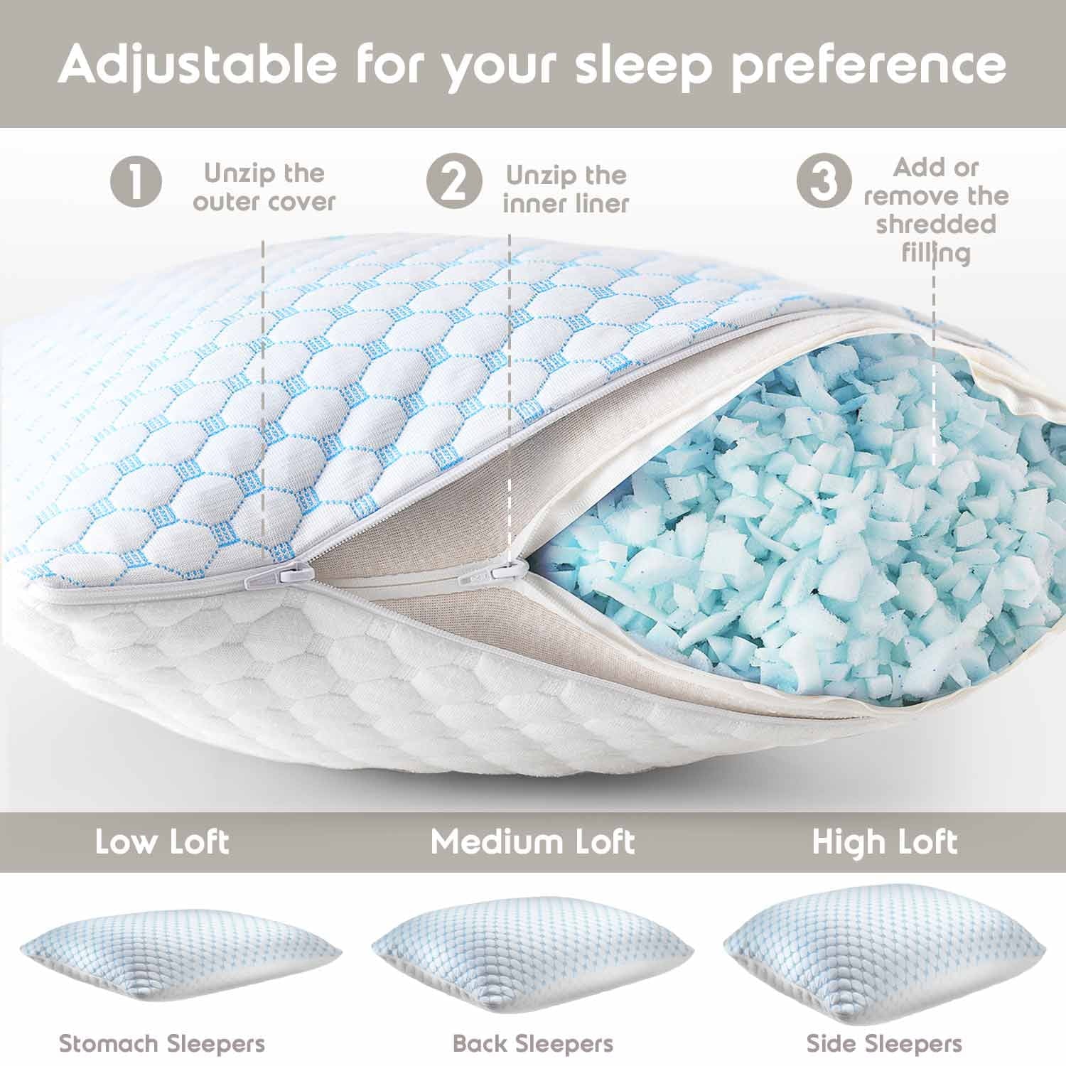 Decorative Plump Cooling Pillows for Bed, Memory Foam Bed Pillow, Queen Pillows 20” X 28”, 2 Pack - Decorative Throw Pillow Cushion for Sofa & Bed Detail