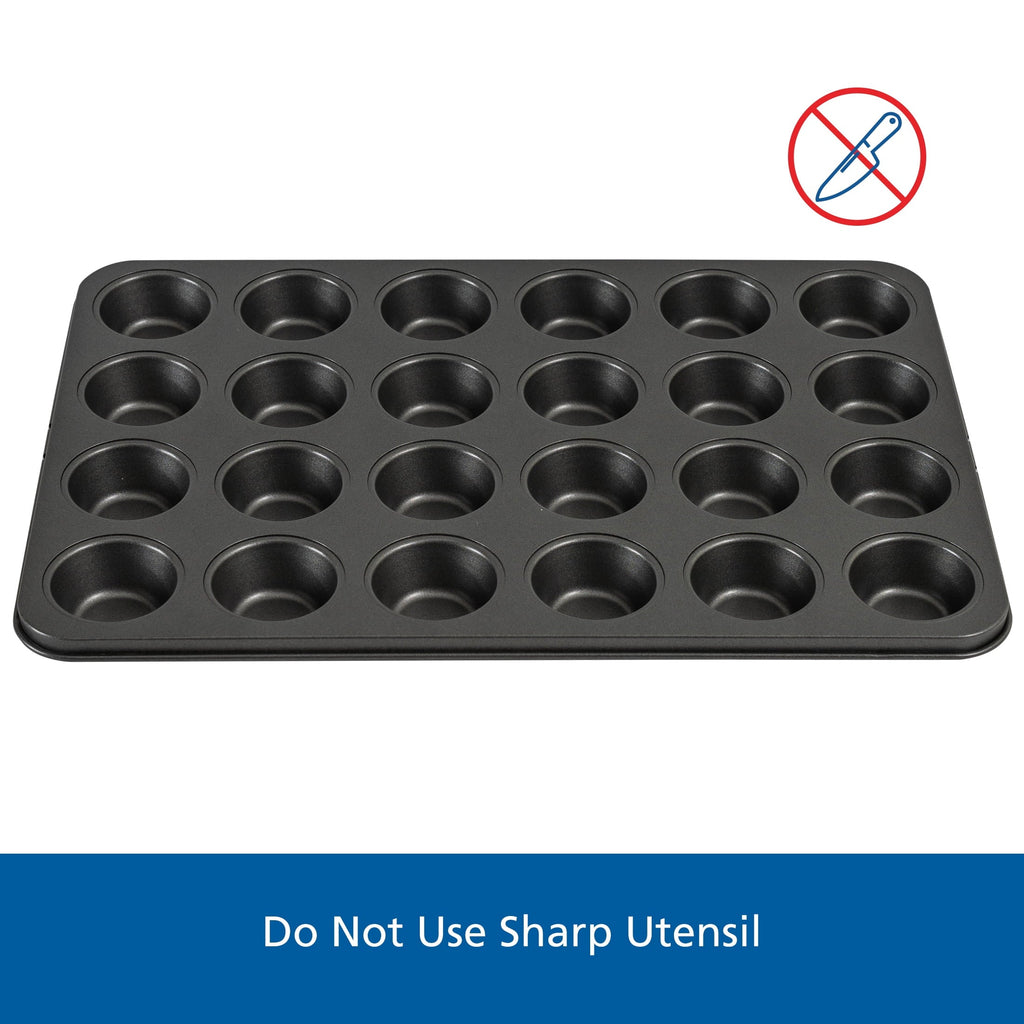 Ergonomic Manual 24 Cavity Mini Muffin Pan, Non-Stick Bakeware,1.8 inch Diameter Cups,Gray,Carbon Steel - Kitchen Gadget Tool for Quick Food Prep Detail