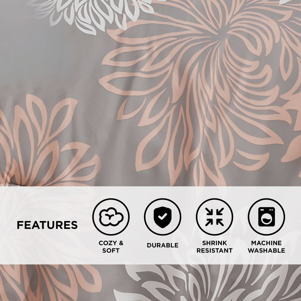 Fluffy Down Alternative King Size Comforter Set, 5-Piece Floral Bedding Set for All Season, Blush Comforter Set King with Bed Skirt - Cloud-Like Soft Lightweight Bed Comforter Detail