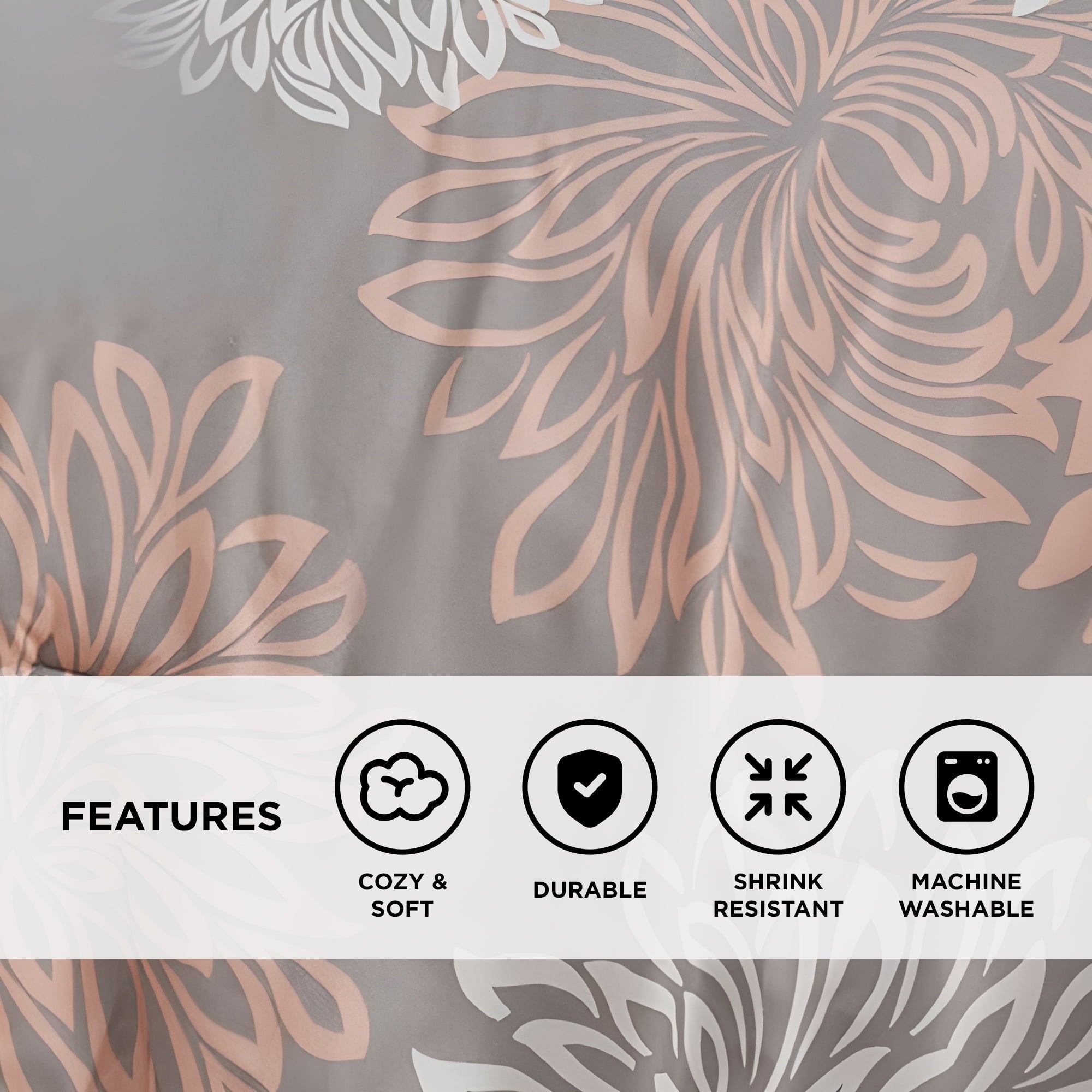 Fluffy Down Alternative King Size Comforter Set, 5-Piece Floral Bedding Set for All Season, Blush Comforter Set King with Bed Skirt - Cloud-Like Soft Lightweight Bed Comforter Detail