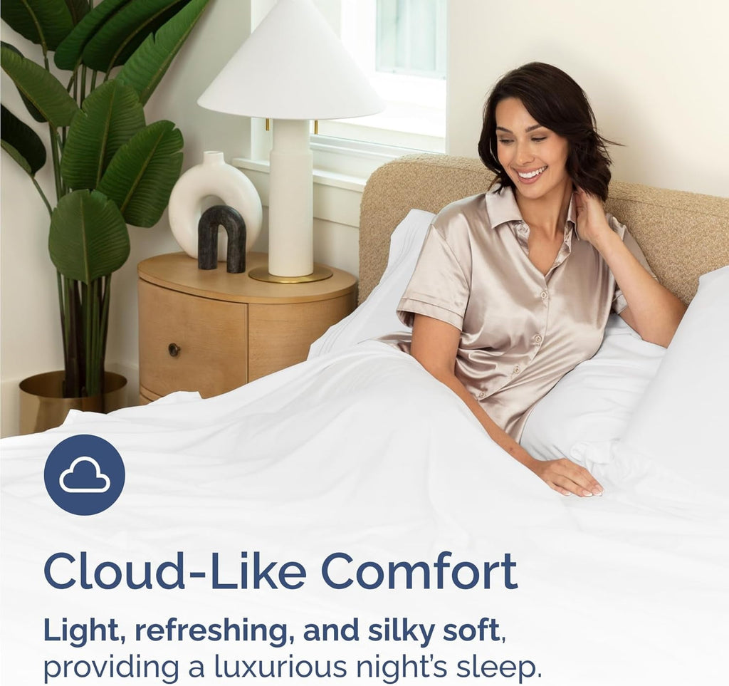 Wrinkle-Resistant 4-Piece Luxury Bamboo Cooling Sheet Set - Queen Size 100% Bamboo Derived Rayon Premium Bed Sheets, White - Luxury Bed Sheet Set with Deep Pockets Detail