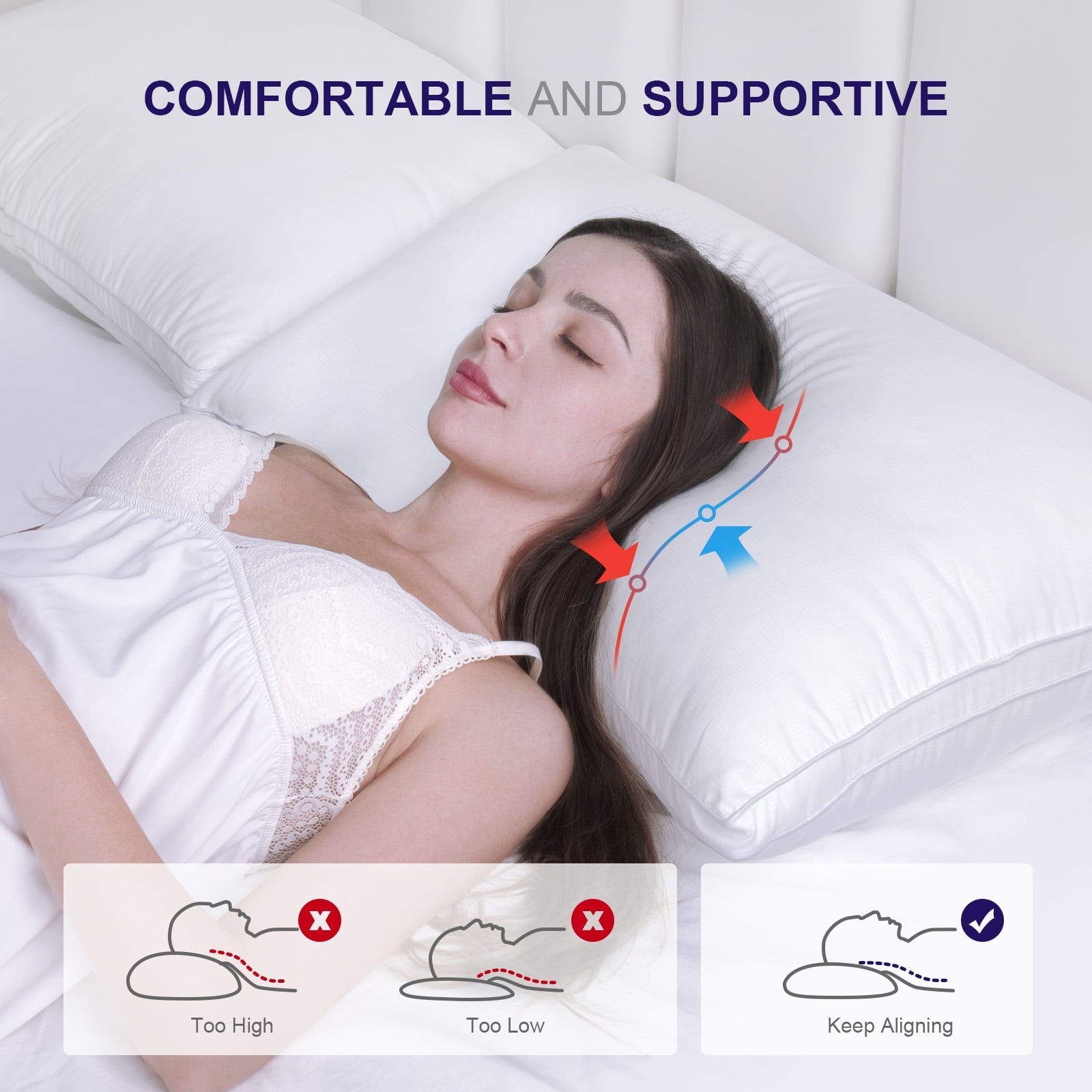 Fluffy Shredded Bed Pillows 2 Pack Down Alternative Pillows for Bed Queen Size Set of 2 Soft Hotel Collection Gusseted Cooling Pillow... - Decorative Throw Pillow Cushion for Sofa & Bed Detail