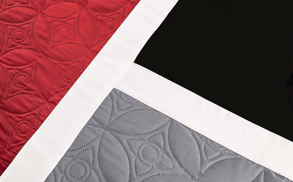 All-Season 7-Piece Medallion Patchwork Comforter Set, Full, Red/Gray/Black - All-Season Down Alternative Comforter Insert Detail