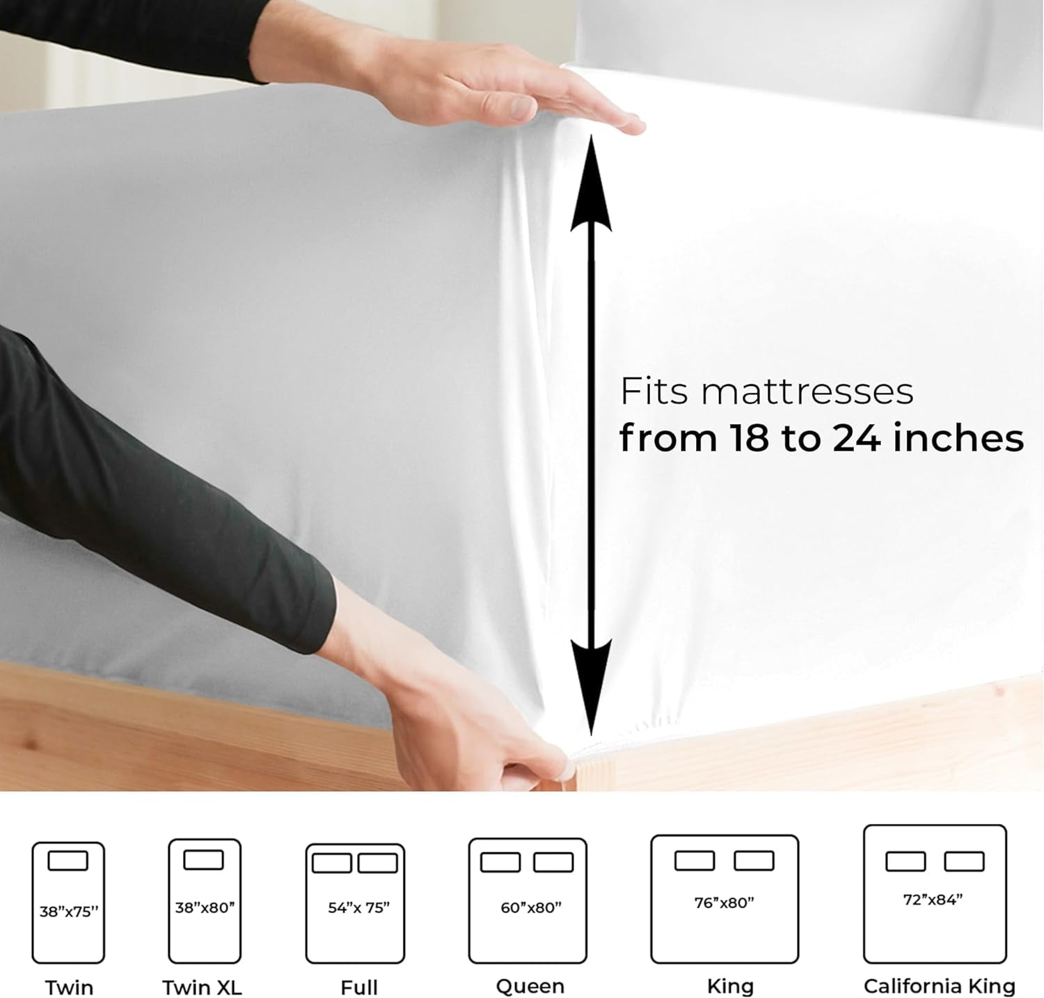 Premium Egyptian Cotton 6-Piece Extra Deep Pocket Sheet Set With Extra Matching Pillowcases - King Size Bed Sheets Fits 18"-24" Ma... - Breathable Egyptian Cotton Flat & Fitted Sheets Detail