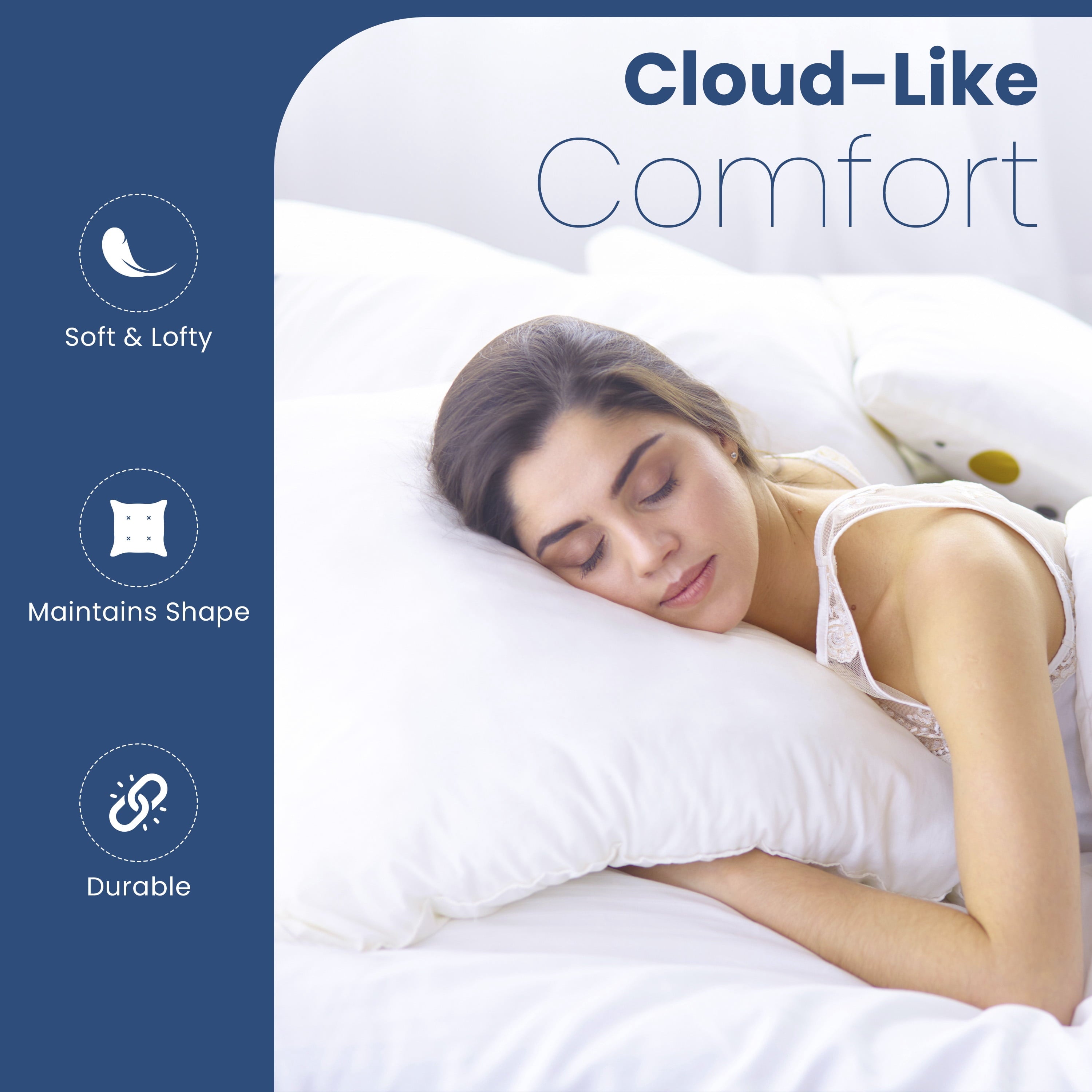 Ergonomic Memory Foam Down Alternative White Euro Pillow Insert 26x26 – Soft & Durable - Hotel Quality Plush Sleeping Pillows Detail