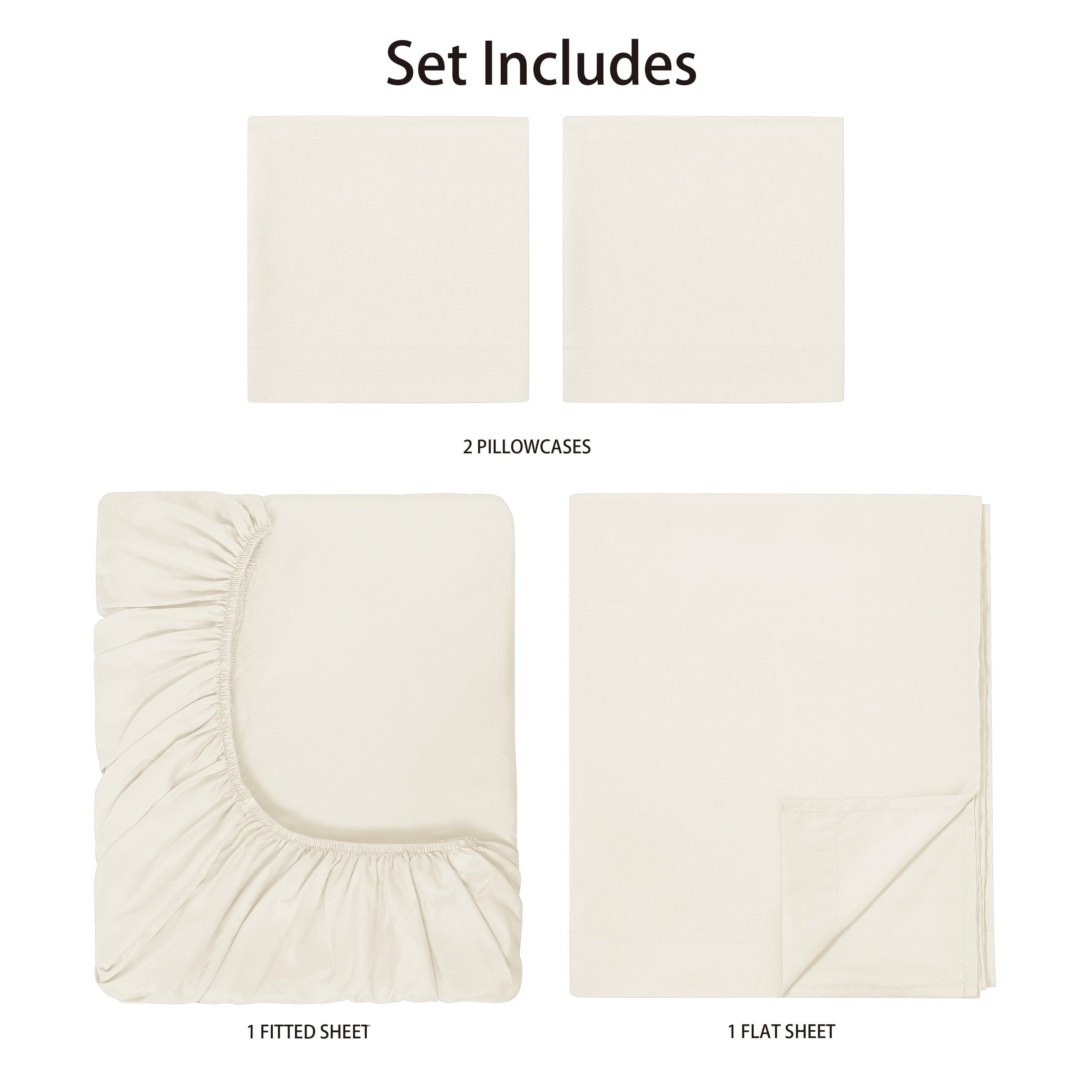 Cooling Sateen Basic Value Microfiber Bed Sheet Set, Vanilla Dream, Full, 4 Piece - Premium Ultra-Soft Pillowcase Pair for Sleeping Detail