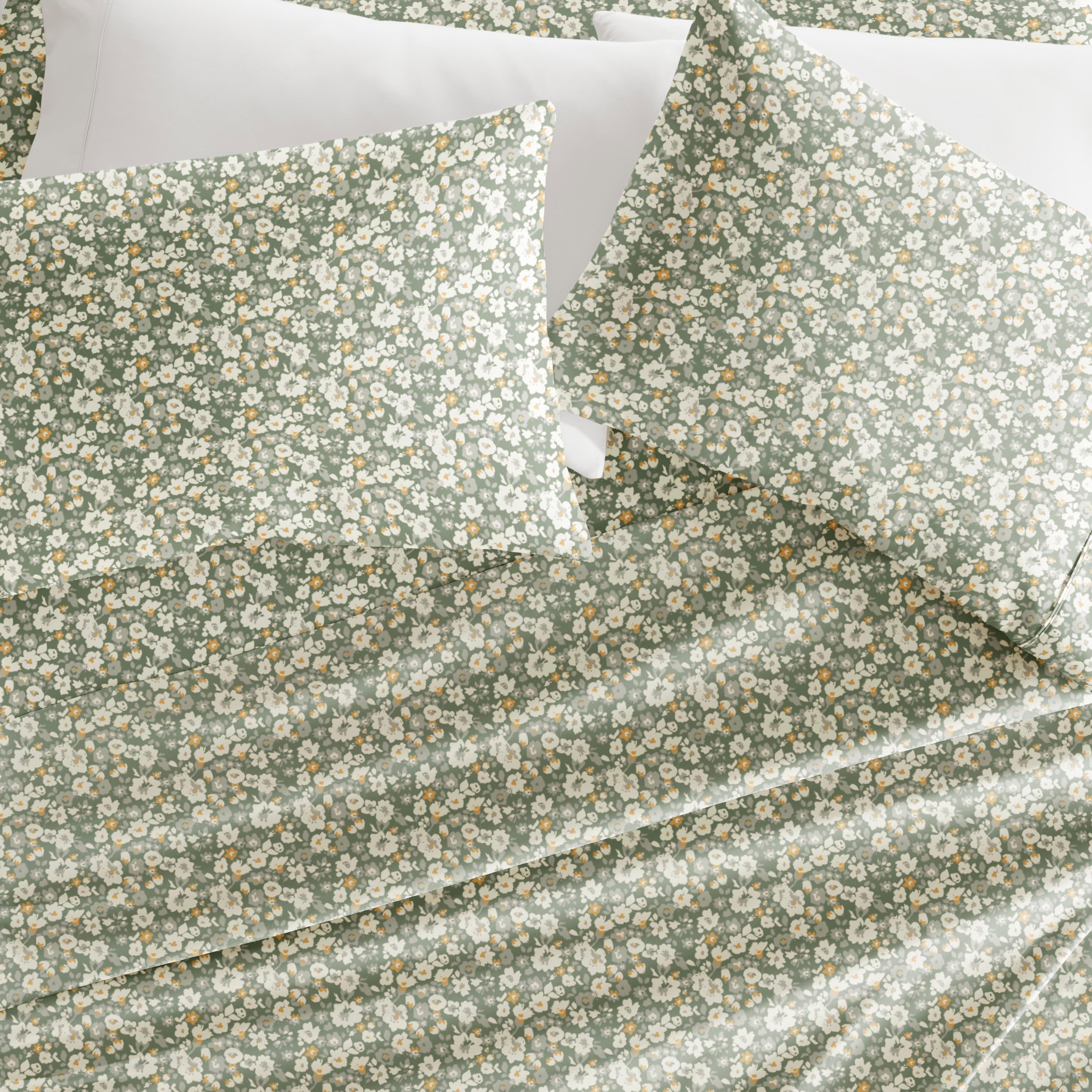 Breathable Luxury 4 Piece Pattern Microfiber Bed Sheets Set, Floral Dream Eucalyptus, Twin - Luxury Bed Sheet Set with Deep Pockets Detail