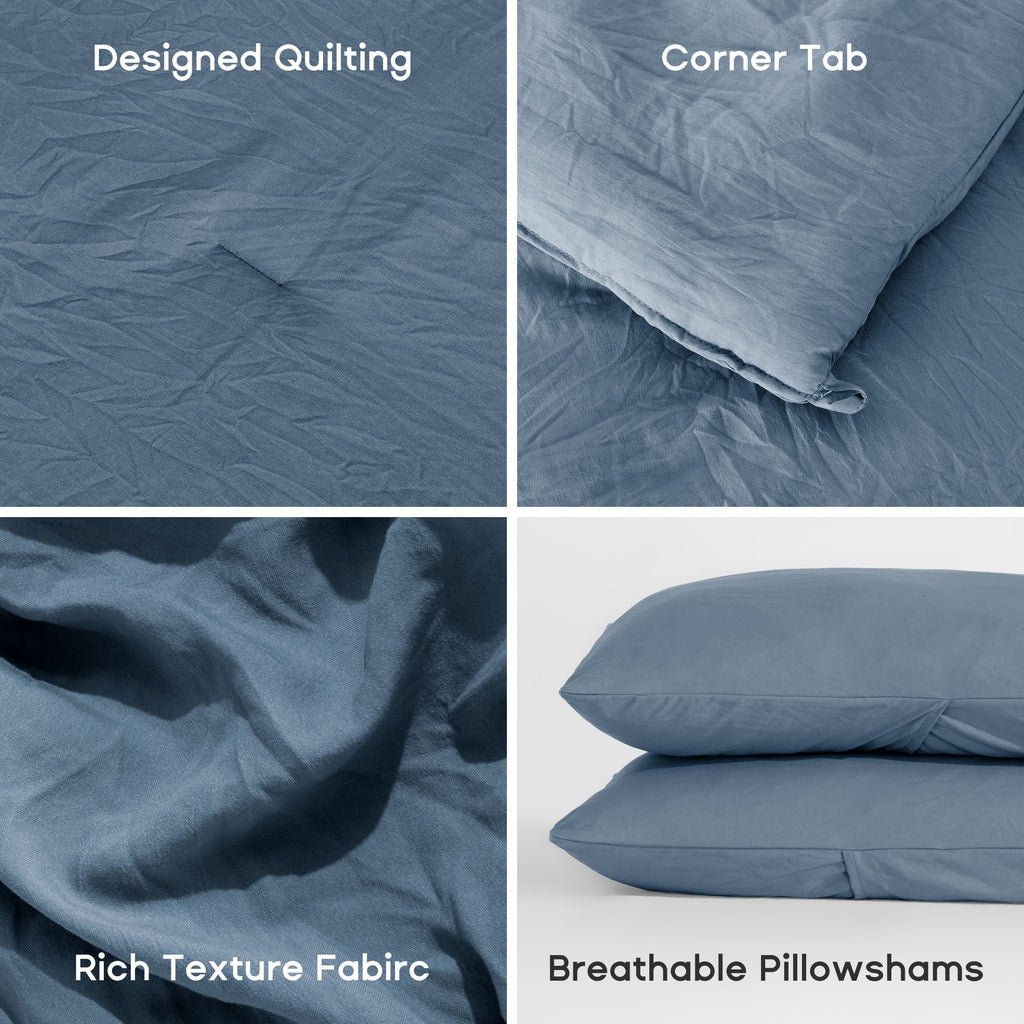 Hypoallergenic Cloud Washed Comforter Sets Queen 3 Piece, Soft and Cozy, Fluffy Microfiber Fill, Washed Textured Wrinkled Design (Flint St... - Cloud-Like Soft Lightweight Bed Comforter Detail