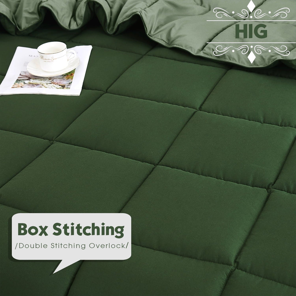 Fluffy Down Alternative Light Weight Down Alternative Comforter Set, Queen, Green, Reversible - Hypoallergenic Ultra-Fluffy Quilt for Winter Detail