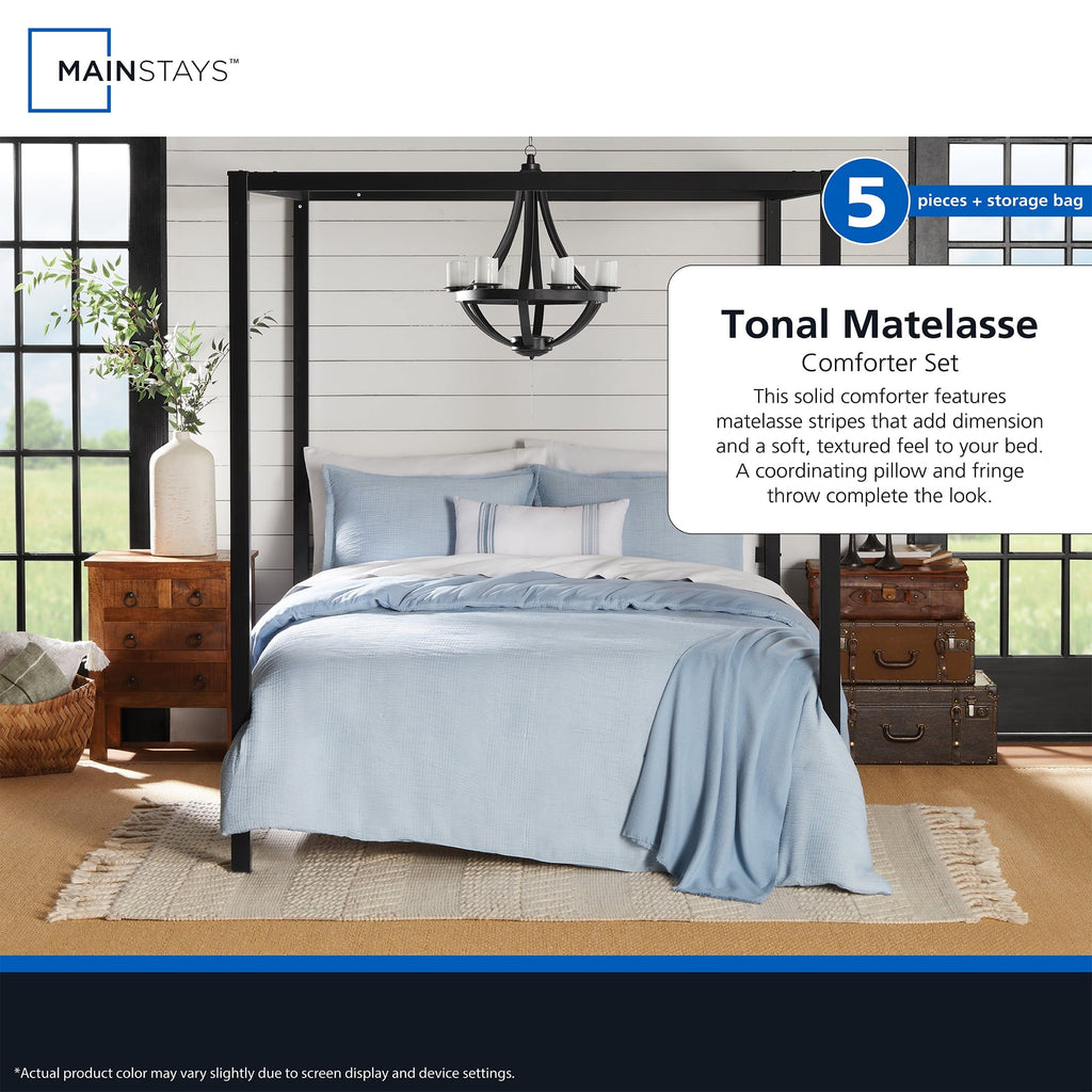 Hypoallergenic Cloud Full/Queen Comforter Set, All-Season, 5-Piece, Blue Matelasse Tonal Stripe - All-Season Down Alternative Comforter Insert Detail