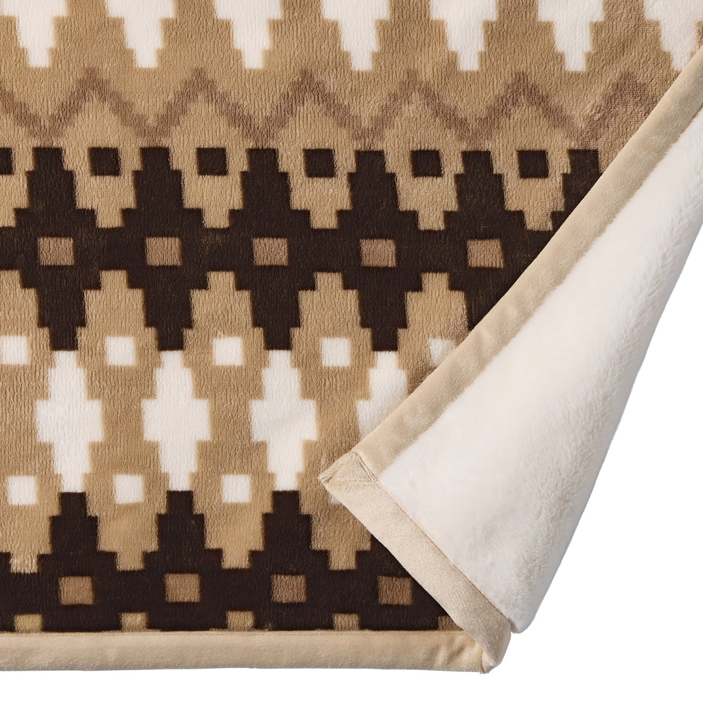 Decorative Knitted Printed Velvet Plush Reverse to Faux Fur Super Soft Throw Blanket, Oversized, Linder Border Beige - Super Soft Reversible Sherpa Flannel Blanket Detail