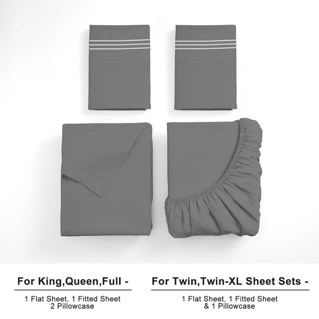 Wrinkle-Resistant Size, Microfiber Cooling , Breathable & Hypoallergenic 4 Pieces Luxury Soft Sheet Set, Mattress Fitted up... - Breathable Egyptian Cotton Flat & Fitted Sheets Detail
