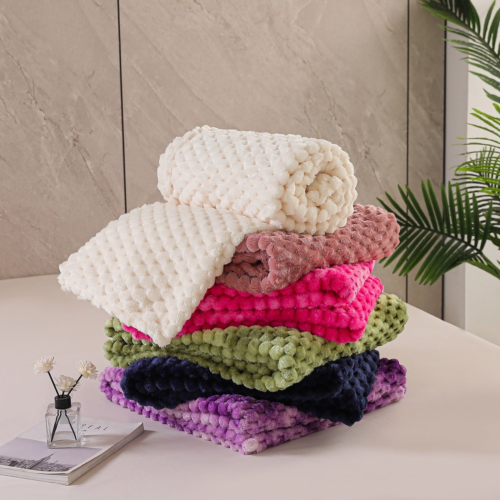 Reversible Sherpa Large Soft Fleece Throw Blanket, 50"x70" Stylish Jacquard Throw Blanket for Couch, Cozy, Warm, Lightweight Dusty Pink... - Luxury Knitted Decorative Throw Blanket with Fringes Detail