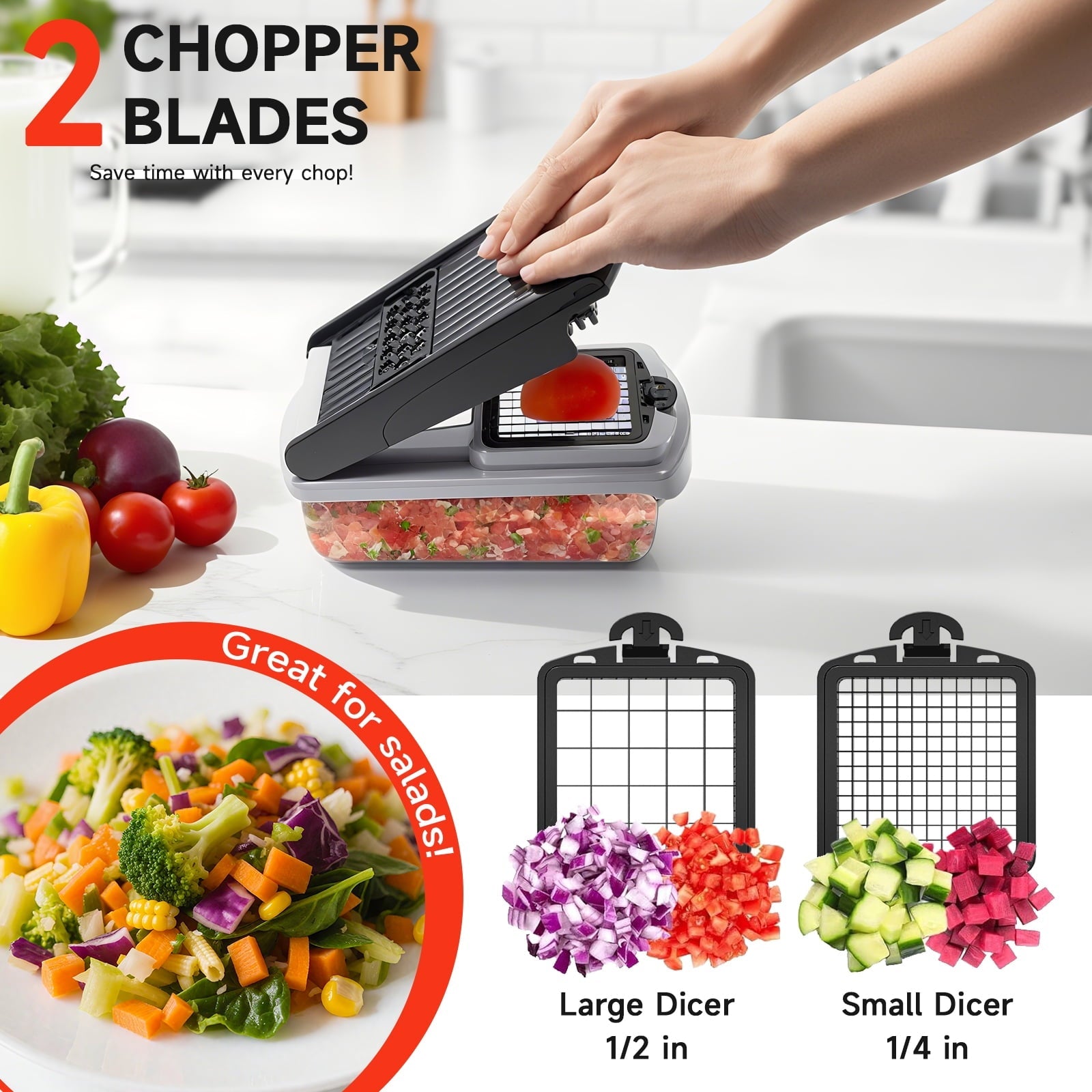 Premium Kitchen Vegetable Chopper Food Slicer, 15 in 1 Multi-Function Food Chopper for Onion, Veggie, Cheese Grater, Vegetable... - Multi-Functional Manual Food Chopper & Slicer Detail