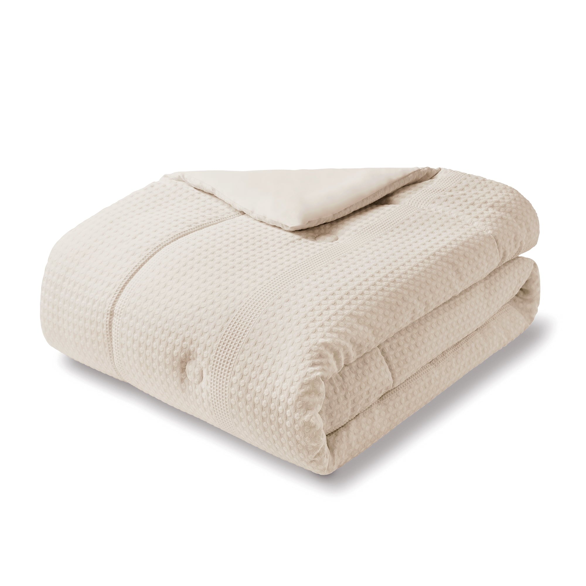 All-Season 5-Piece Papyrus Beige Waffle Comforter Set, Full/Queen - All-Season Down Alternative Comforter Insert Detail