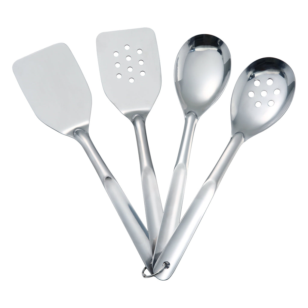 Non-Stick Safe Stainless Steel 4-Piece Utensil Set: Includes Spatula, Slotted Spatula, Spoon, and Slotted Spoon - Durable Turner & Ladle Utensil Set for Home Chefs Detail