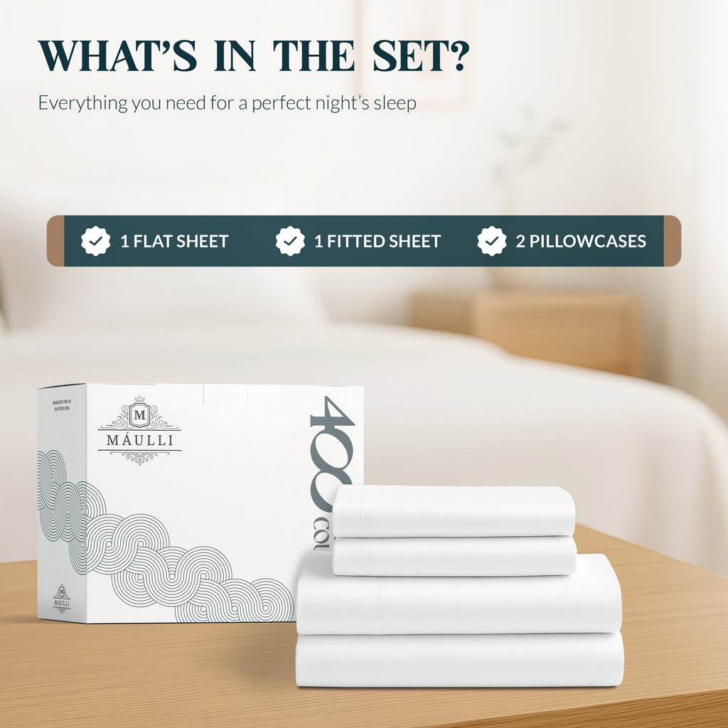 Breathable Luxury 100% Cotton Sheets For Queen Size Bed - Luxury 400 Thread Count Queen Sheet Set, 4 Piece Sateen Weave Queen White Cot... - Cooling Hotel Quality Bedding Sheets and Pillowcases Detail