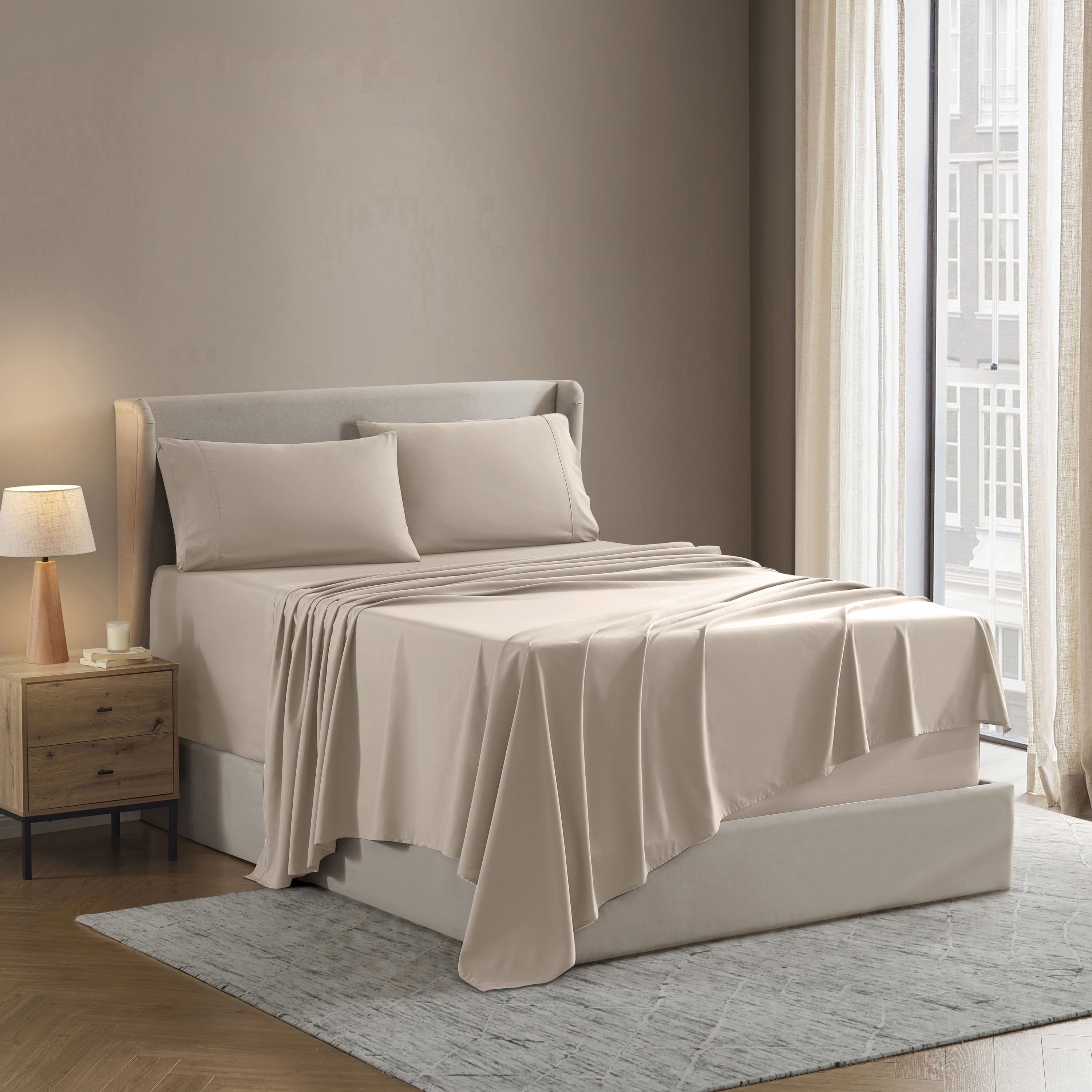 Breathable Luxury King Sheet Sets, 1800 Series Deep Pocket 4 Piece, Luxury Soft Microfiber Bed Sheet Sets, BEIGE CREAM - Cooling Hotel Quality Bedding Sheets and Pillowcases Detail