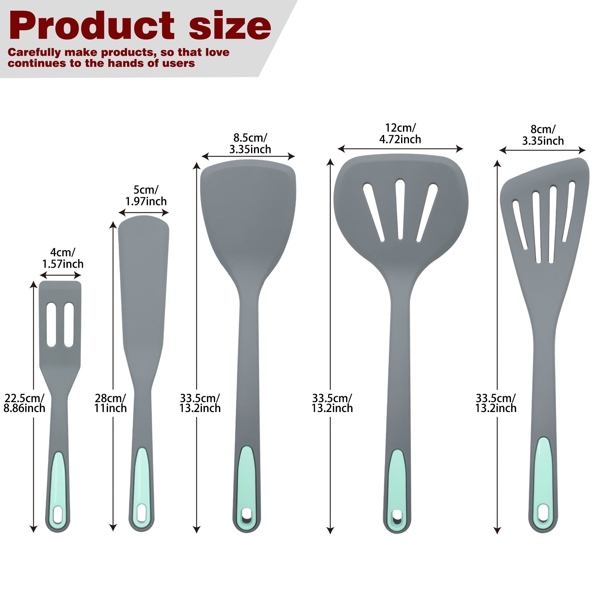 Durable Steel 5 Pieces Silicone Spatula Set, Non-Stick Silicone Turner Spatulas, Heat Resistance Cooking Utensils, Fli... - High-Precision Culinary Tool for Baking & Cooking Detail