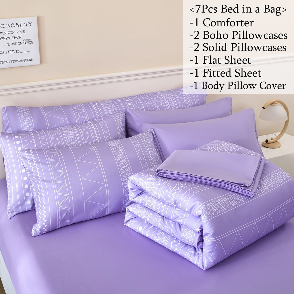 All-Season 8-Pieces Boho Bedding Set Full Lavender Striped Bed in a Bag for Girls Women Soft Fluffy Purple Comforter Set with Sh... - Hypoallergenic Ultra-Fluffy Quilt for Winter Detail