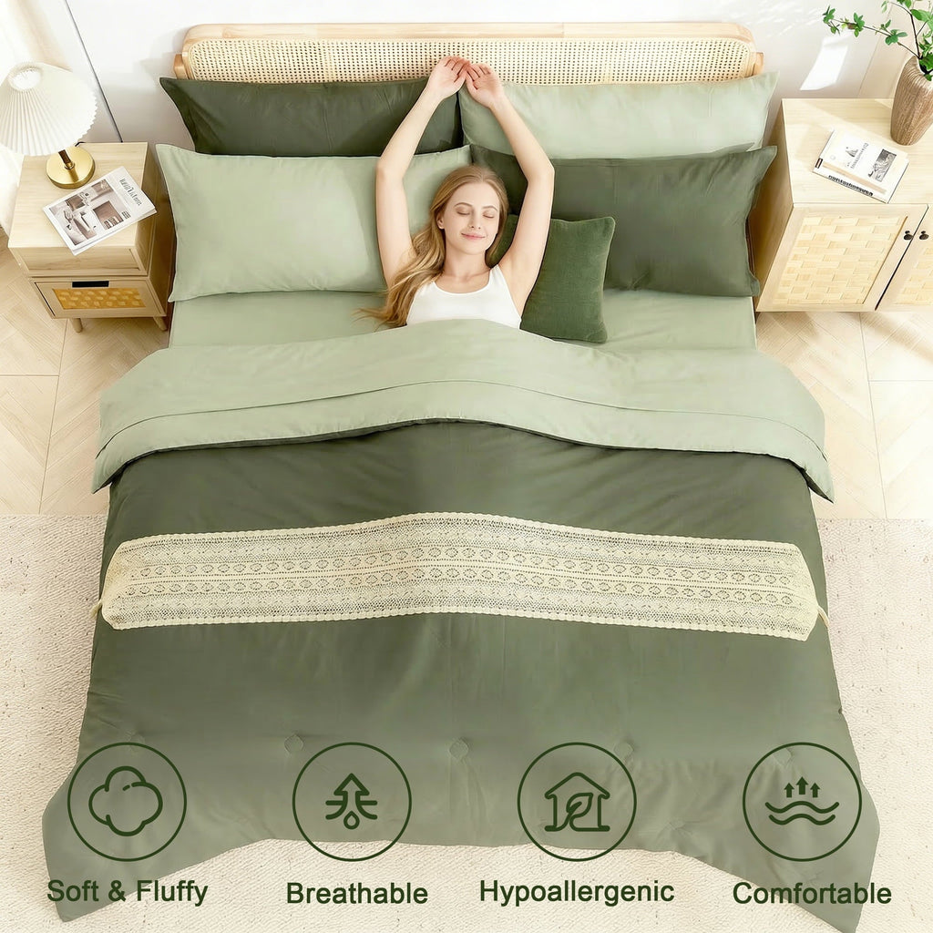 Fluffy Down Alternative 7 Pieces Comforter Set Queen，Bed in A bag，All Seasons Bedding sets with Comforter,Fitted Sheet,Flat Sheet,Pillowcases... - All-Season Down Alternative Comforter Insert Detail