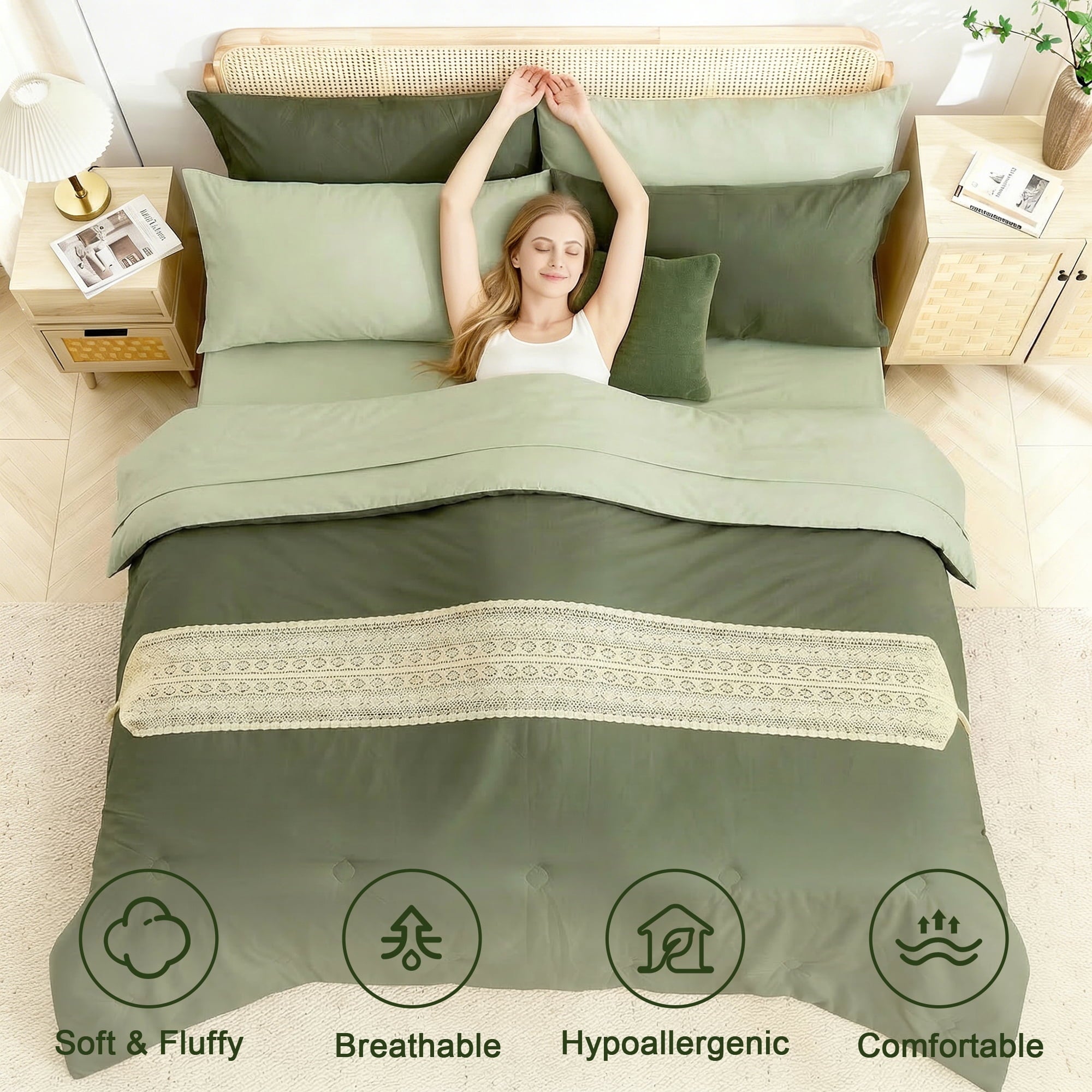 Fluffy Down Alternative 7 Pieces Comforter Set Queen，Bed in A bag，All Seasons Bedding sets with Comforter,Fitted Sheet,Flat Sheet,Pillowcases... - All-Season Down Alternative Comforter Insert Detail