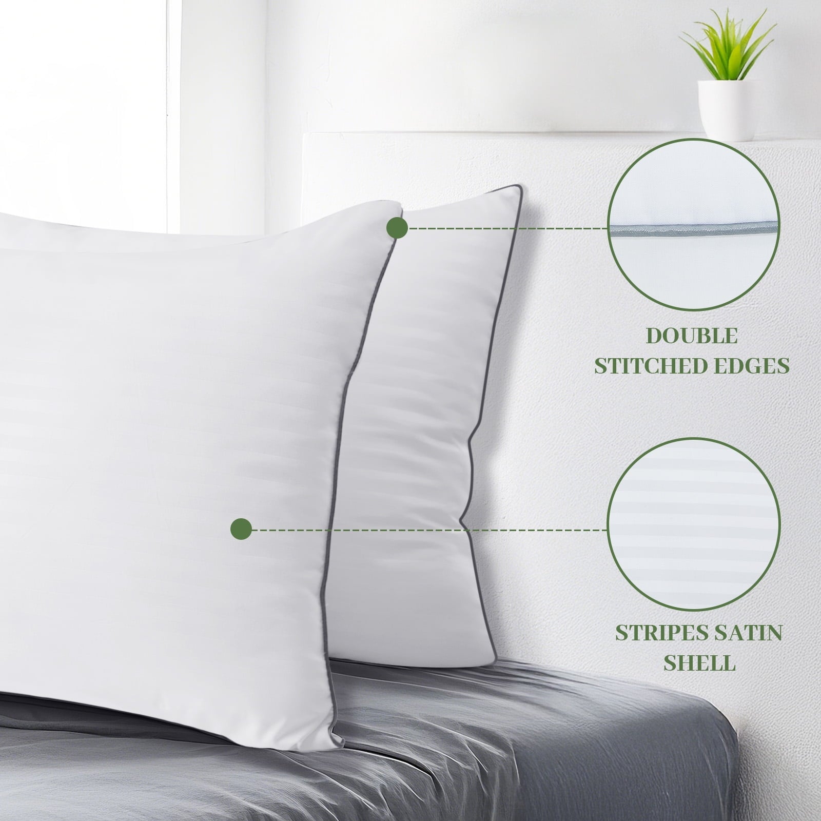 Ergonomic Memory Foam Pillows Standard Size Set of 2, Hotel Quality, Down Alternative Gusseted Bed Pillows for Side, Back, And Stomach Slee... - Hotel Quality Plush Sleeping Pillows Detail