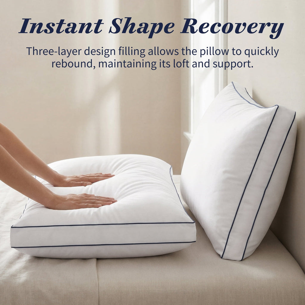 Orthopedic Support for Queen Size 2 Pack, Duck Feather and Shredded Memory Foam Soft Luxury Hotel Collection - Orthopedic Shredded Foam Bed Pillow Set Detail
