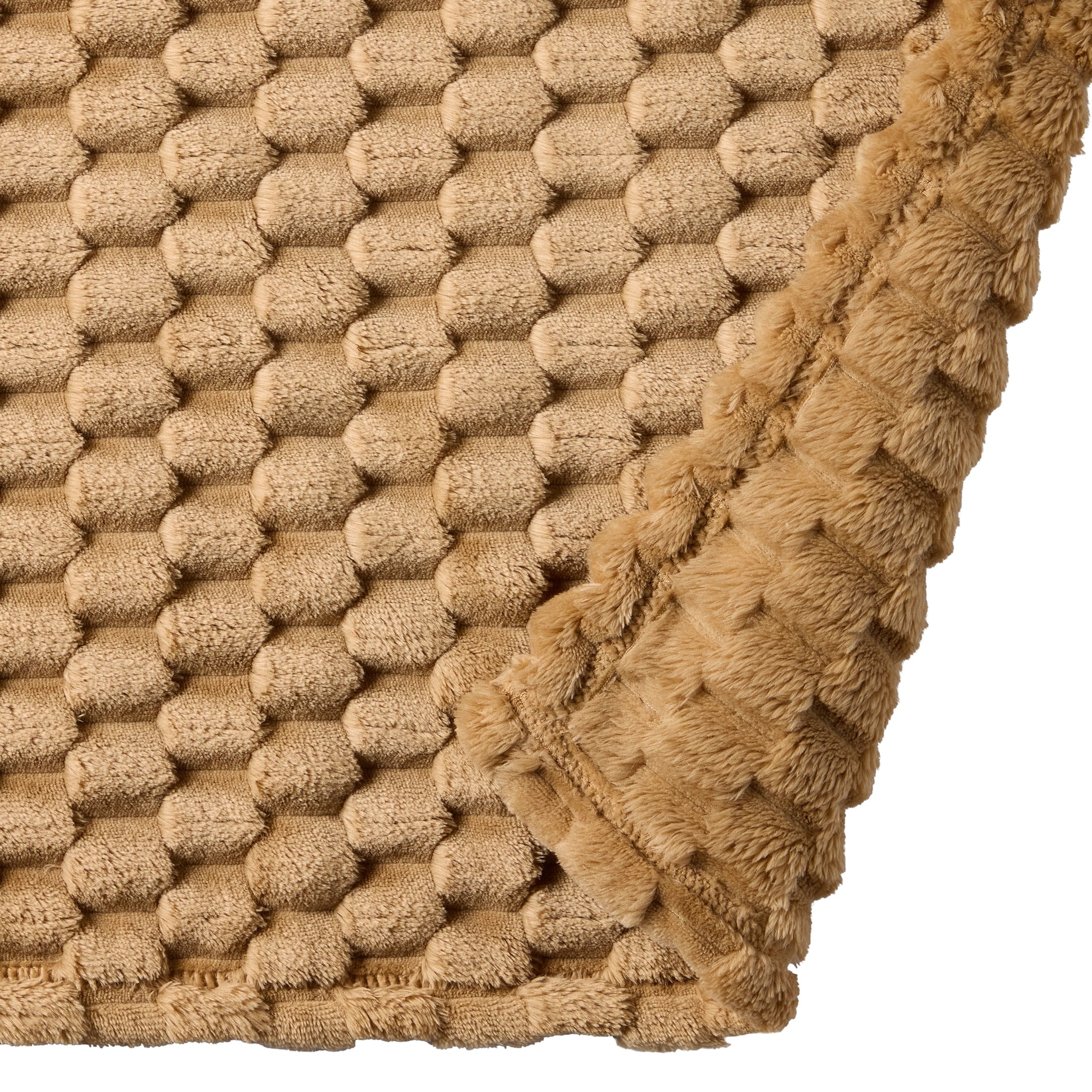 Cozy Fleece Textured Velvet Plush Oversized Throw Blanket in Dark Caramel - Super Soft Reversible Sherpa Flannel Blanket Detail