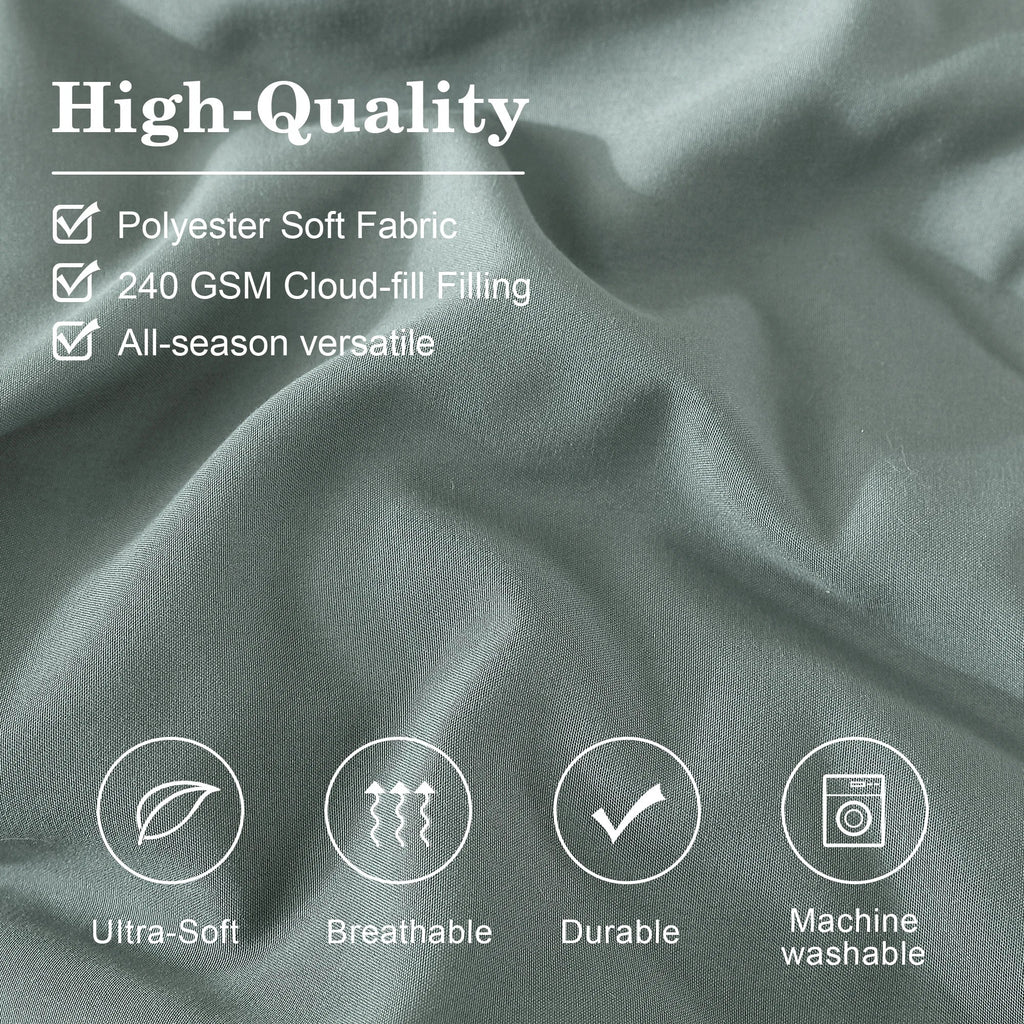 Hypoallergenic Cloud 7-piece Bed in a Bag Comforter Set with Sheets,Sage Green,Full - Luxurious Quilted Duvet Cover Set Detail