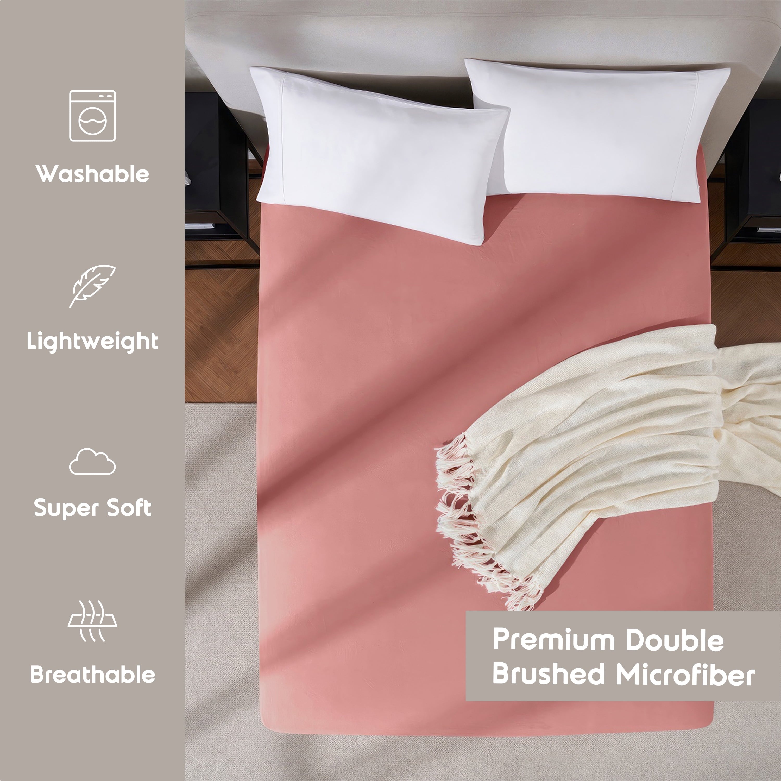 Ultra-Soft Extra Deep Pocket Twin XL Fitted Sheet Only, Fits 18" to 24" Mattress, Soft Microfiber Fitted Bed Sheet, Pink Clay - Premium Ultra-Soft Pillowcase Pair for Sleeping Detail