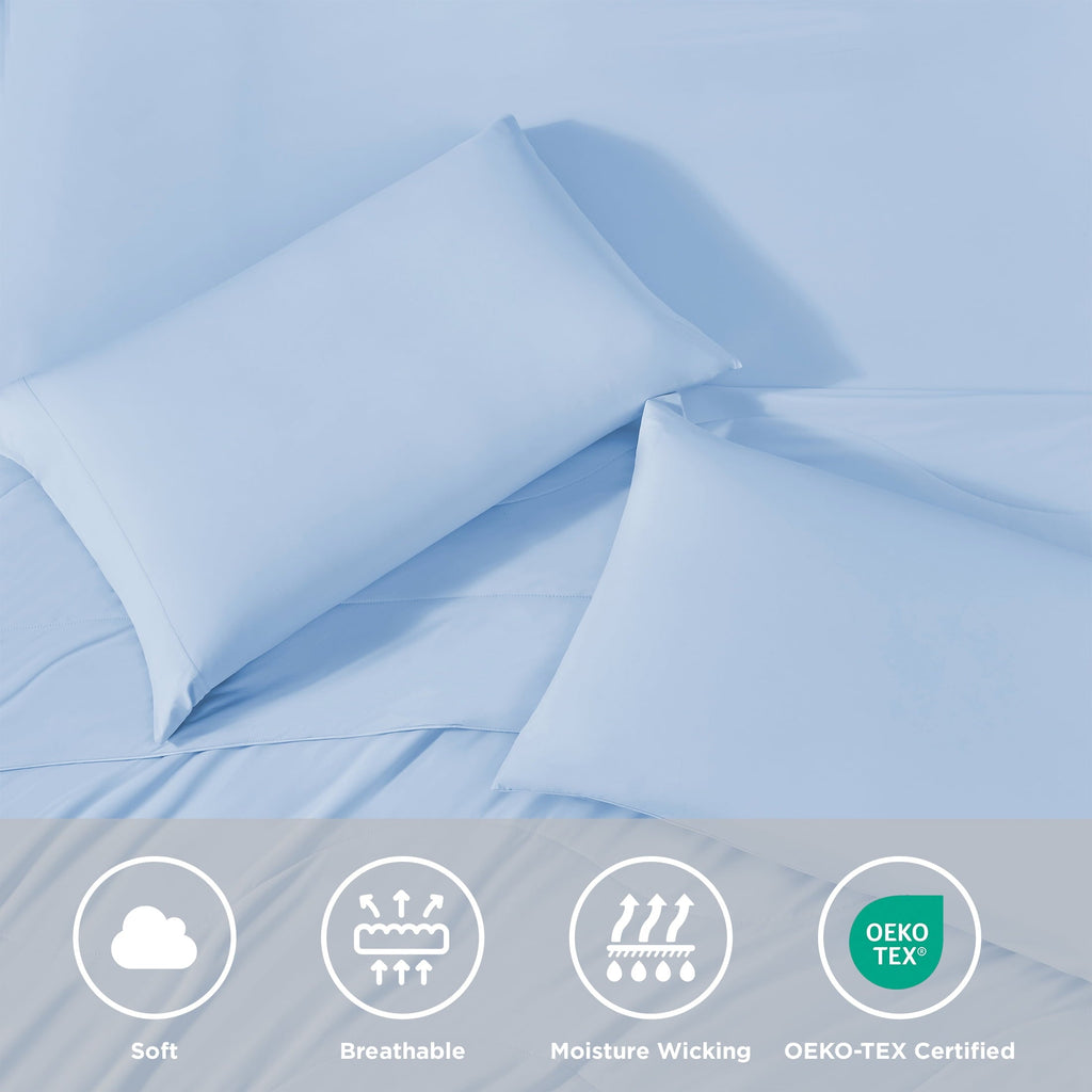 Premium Egyptian Cotton Full/QueenSize Sheet Set, 3 Piece Cooling Bed Sheet with Deep Pocket for Hot Sleepers, Ice Blue - Premium Ultra-Soft Pillowcase Pair for Sleeping Detail