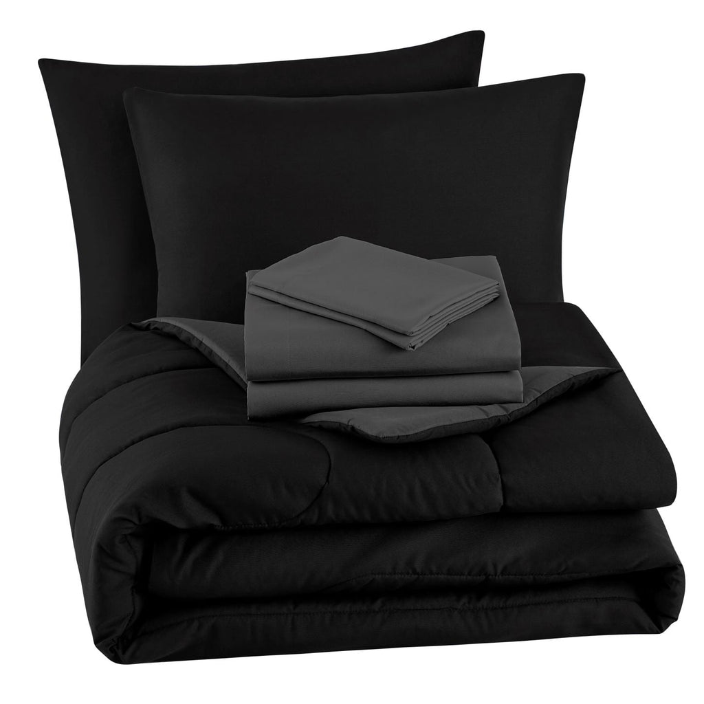 All-Season 7 Piece Reversible Bed in a Bag Comforter Set with Sheets, Black, King - All-Season Down Alternative Comforter Insert Detail