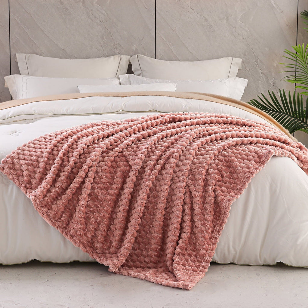 Reversible Sherpa Large Soft Fleece Throw Blanket, 50"x70" Stylish Jacquard Throw Blanket for Couch, Cozy, Warm, Lightweight Dusty Pink... - Luxury Knitted Decorative Throw Blanket with Fringes Detail