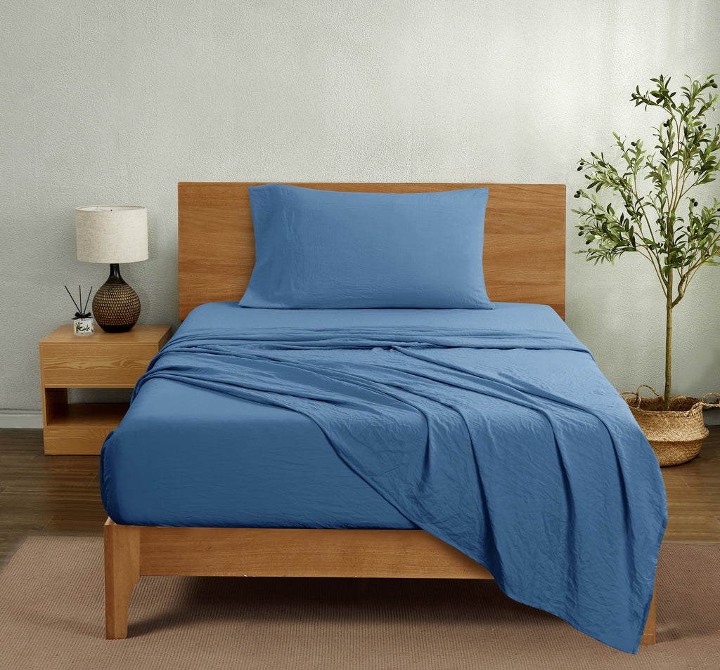 Cooling Sateen Ultra Soft Microfiber Bed Sheet Set, Twin-XL, Indigo, 3 Piece - Premium Ultra-Soft Pillowcase Pair for Sleeping Detail