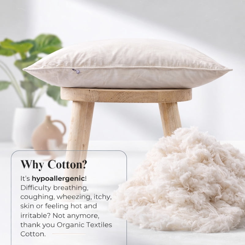 Decorative Plump 100% Organic Cotton Pillow with Organic Cotton Cover - GOTS CERTIFIED - Adjustable Loft, Head Neck Pain Relief, Back ... - Orthopedic Shredded Foam Bed Pillow Set Detail