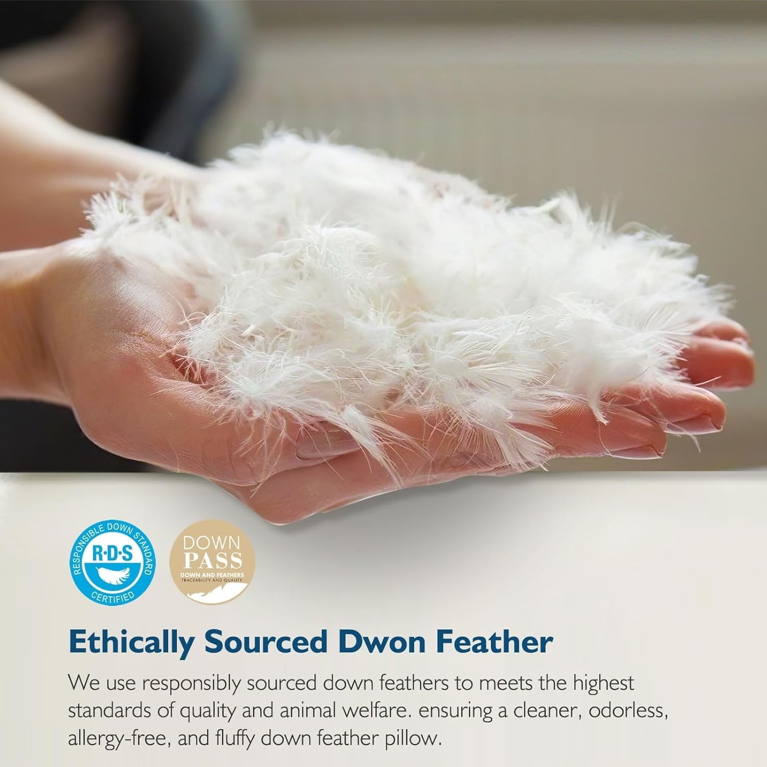 Ergonomic Memory Foam Hypoallergenic 3‑Chamber Goose Feather Down Core Bed Pillows, Standard Size Set of 2, With Microfiber Surround, Soft-... - Orthopedic Shredded Foam Bed Pillow Set Detail