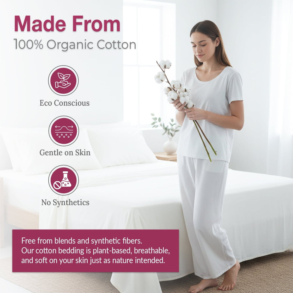 Premium Egyptian Cotton 100% Organic Cotton Percale Flat Sheet Twin Size - 1 PC Flat Sheet, White - Crisp, Cool and Strong Bed Linen, Top She... - Premium Ultra-Soft Pillowcase Pair for Sleeping Detail