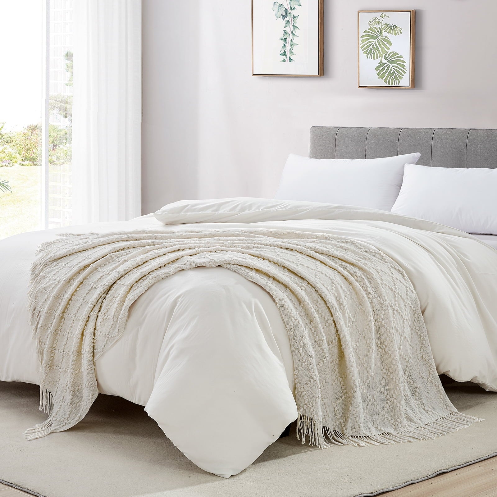 Reversible Sherpa Texture Pure Color Soft Throw Blanket and Sofa Or Bed Knitted Decorative Blanket 50 x70 inches Jacquard Diamond Beige... - Super Soft Reversible Sherpa Flannel Blanket Detail