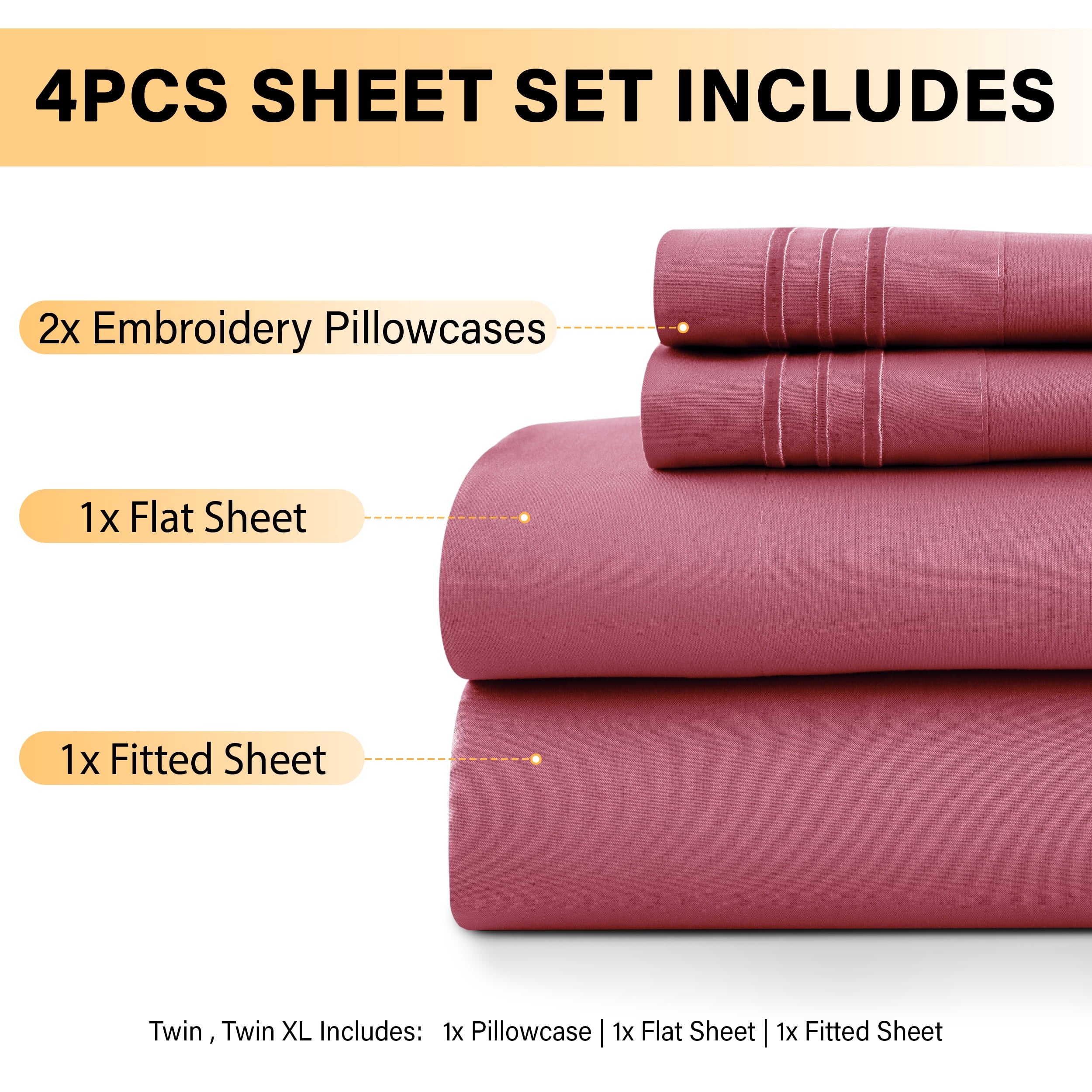 Wrinkle-Resistant Size Sheet Set, 4-Piece Plain Soft Microfiber – Deep Pocket Bed Sheets, Includes 1 Fitted Sheet, 1 Flat Sheet, 2 Pill... - Premium Ultra-Soft Pillowcase Pair for Sleeping Detail