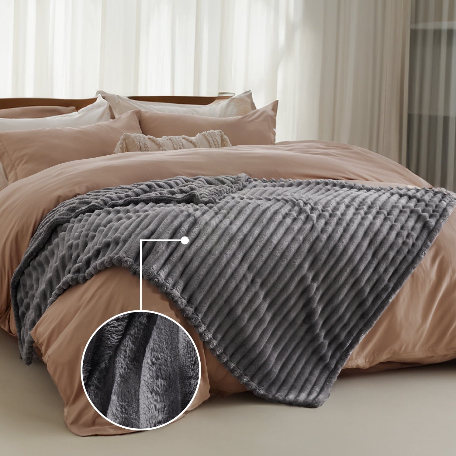 Lightweight Warm Grey Fleece Throw Blanket for Couch - Super Soft Cozy Blankets for Women, Girls, 50x60 inches - Lightweight Plush Warm Blanket for All Seasons Detail