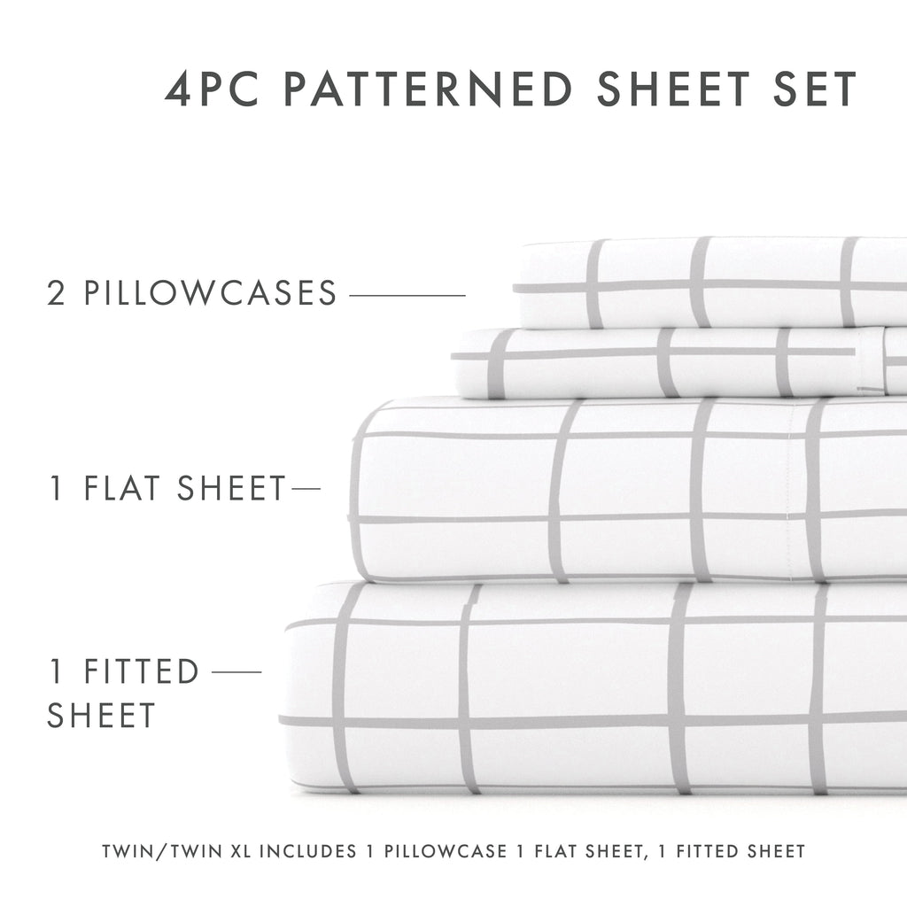 Premium Egyptian Cotton 4 Piece Pattern Microfiber Bed Sheets Set, Light Gray Crossroad, Twin - Premium Ultra-Soft Pillowcase Pair for Sleeping Detail