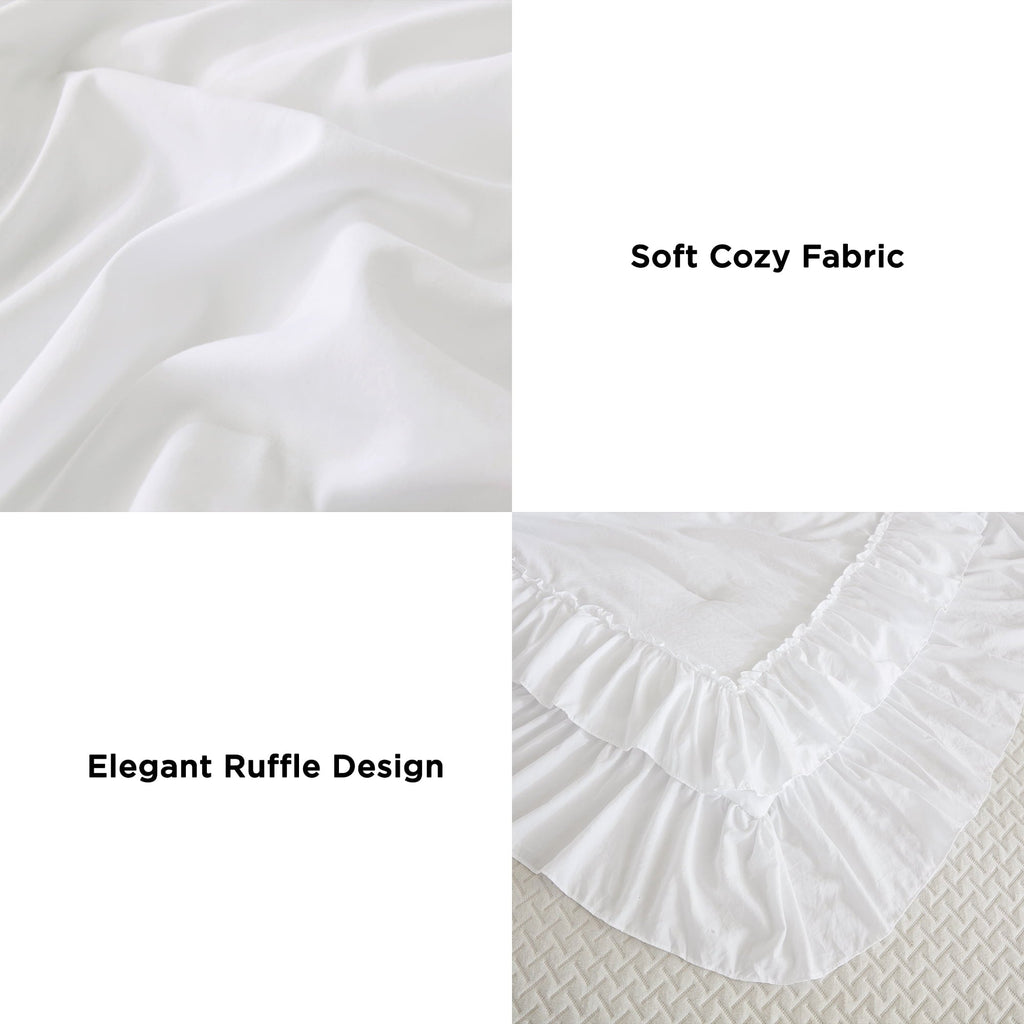 Luxurious Quilted Queen Comforter Set White - 3 Pieces Soft Fluffy Ruffle Bedding Comforter Sets for Queen Bed, All Season Farmhouse Li... - All-Season Down Alternative Comforter Insert Detail