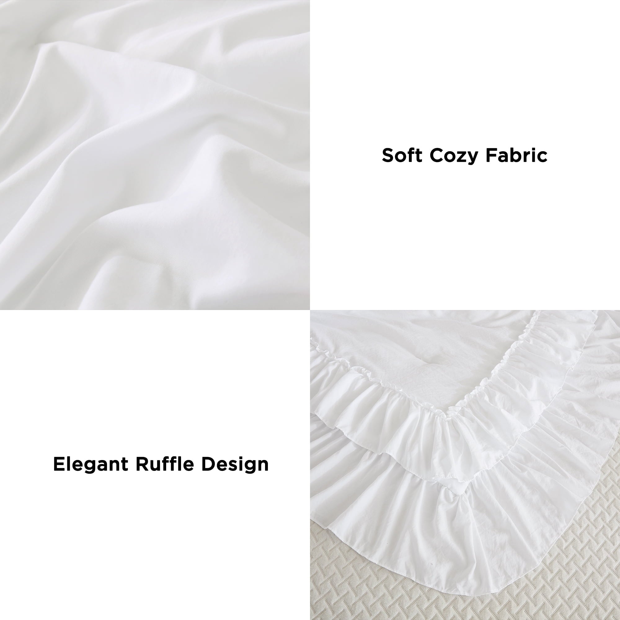 Luxurious Quilted Queen Comforter Set White - 3 Pieces Soft Fluffy Ruffle Bedding Comforter Sets for Queen Bed, All Season Farmhouse Li... - All-Season Down Alternative Comforter Insert Detail