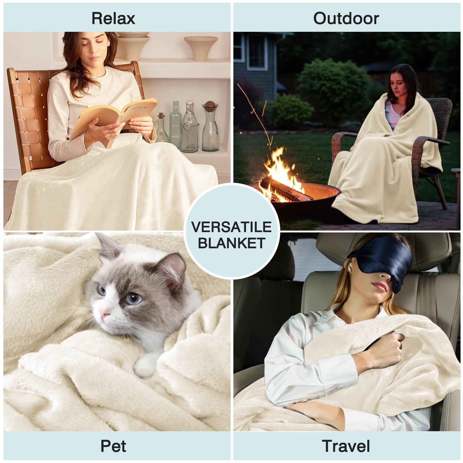 Decorative Knitted Throw Blanket for Couch, Ultra Soft Cream White Throws for Travel Camping Sofa Bed, Lightweight Cozy Bed Blanket for ... - Super Soft Reversible Sherpa Flannel Blanket Detail