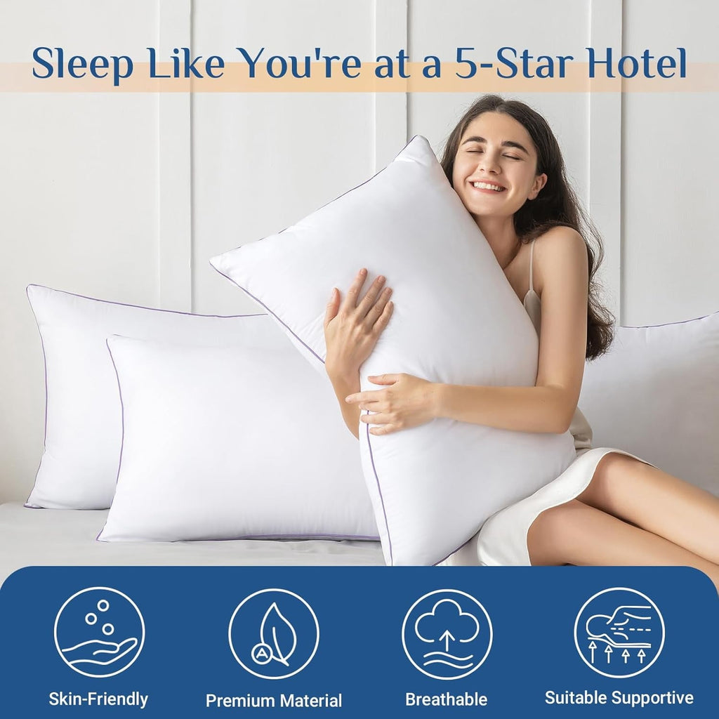 Hotel Collection Set of 4, Cooling and Supportive Bed with Super Soft Down Alternative Fill, Luxury Fluffy Hotel Quality for Side, Bac... - Decorative Throw Pillow Cushion for Sofa & Bed Detail