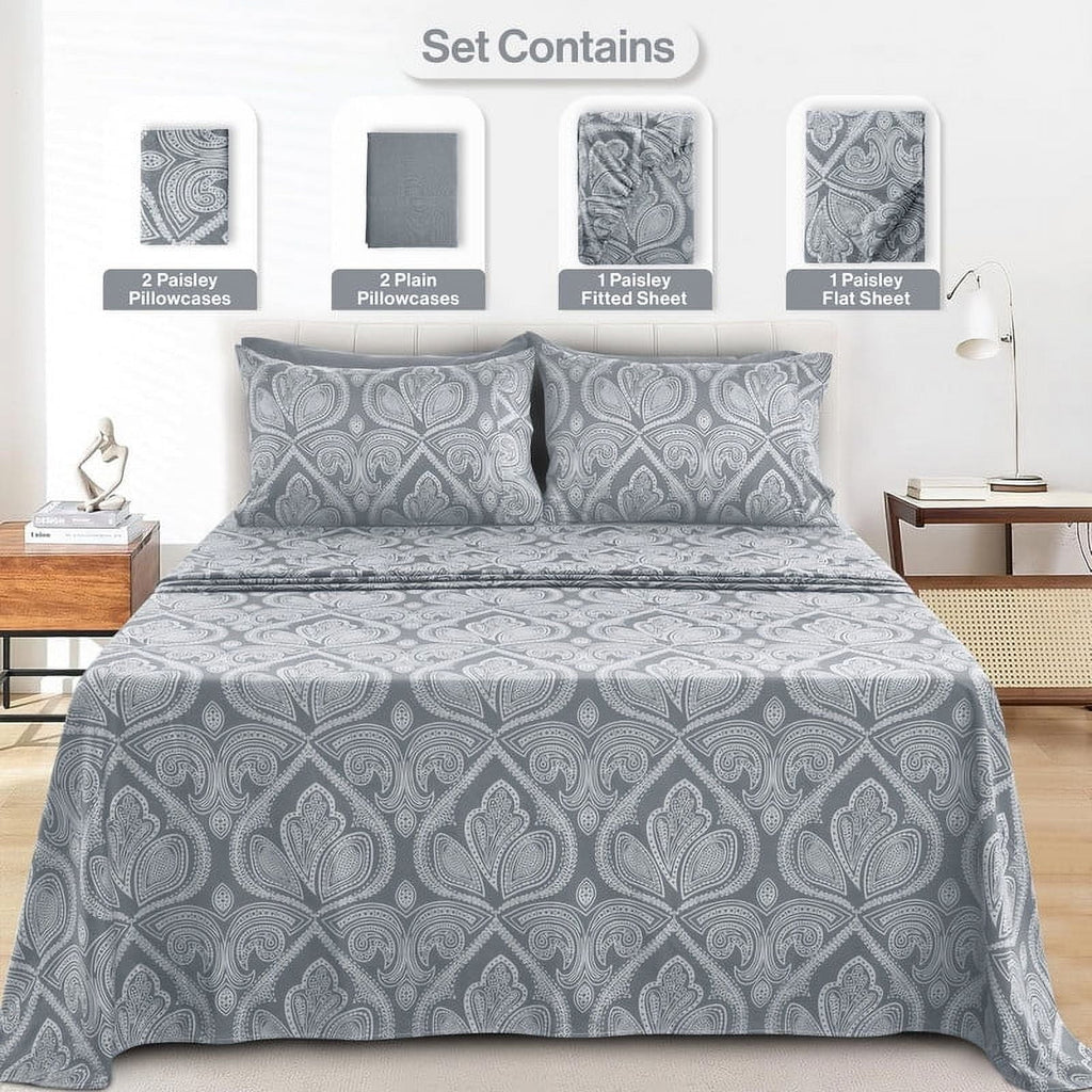 Cooling Sateen 6-Piece Bed Sheet Set, Deep Pocket Queen Sheets Up to 16 Inch, 1 Flat Sheet , 1 Fitted Sheet & 4 Pillowcases (Queen, ... - Premium Ultra-Soft Pillowcase Pair for Sleeping Detail