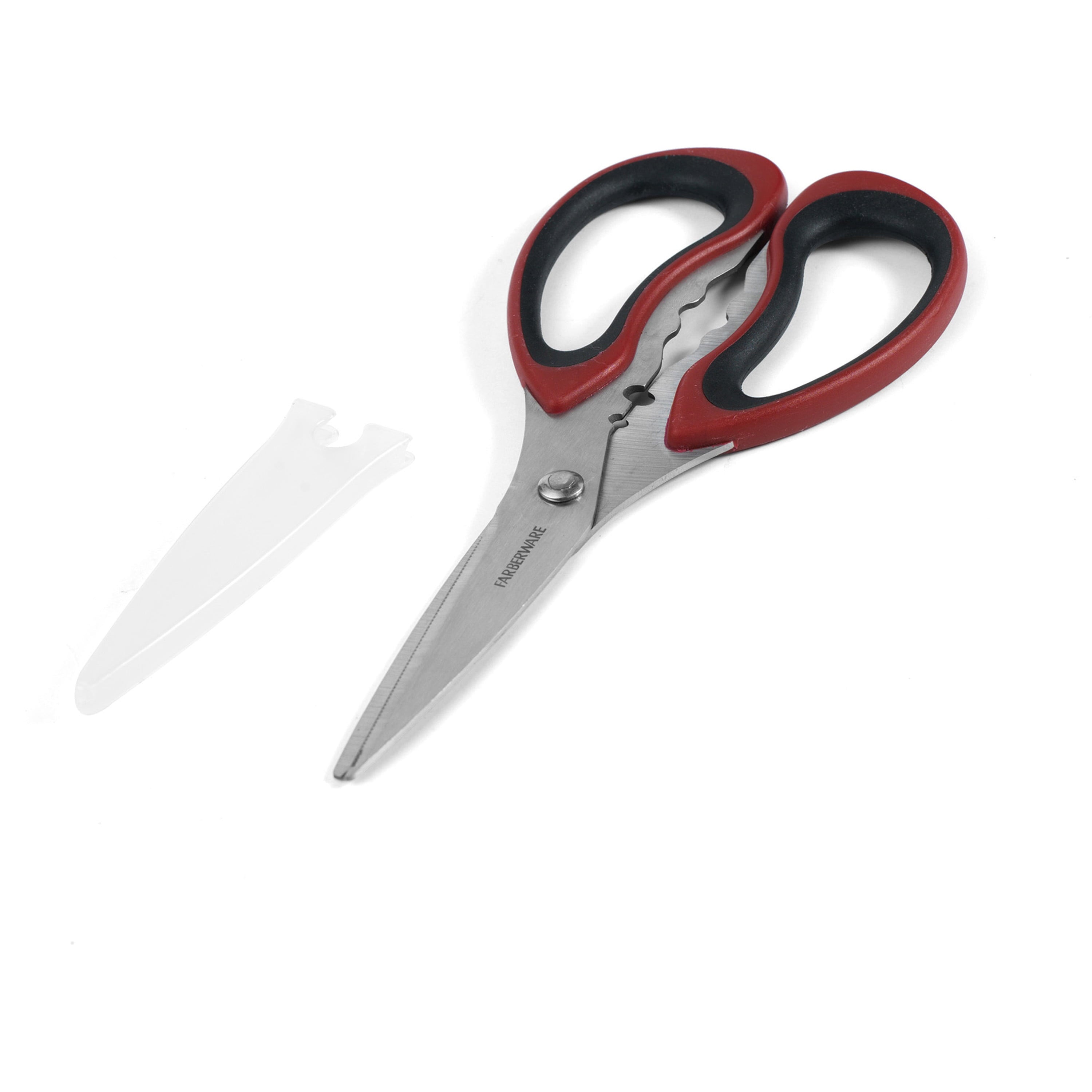 Multi-Functional Stainless Steel Kitchen and Herb Shears with Red and Black Handle - Premium Stainless Steel Garlic Presser & Peeler Detail